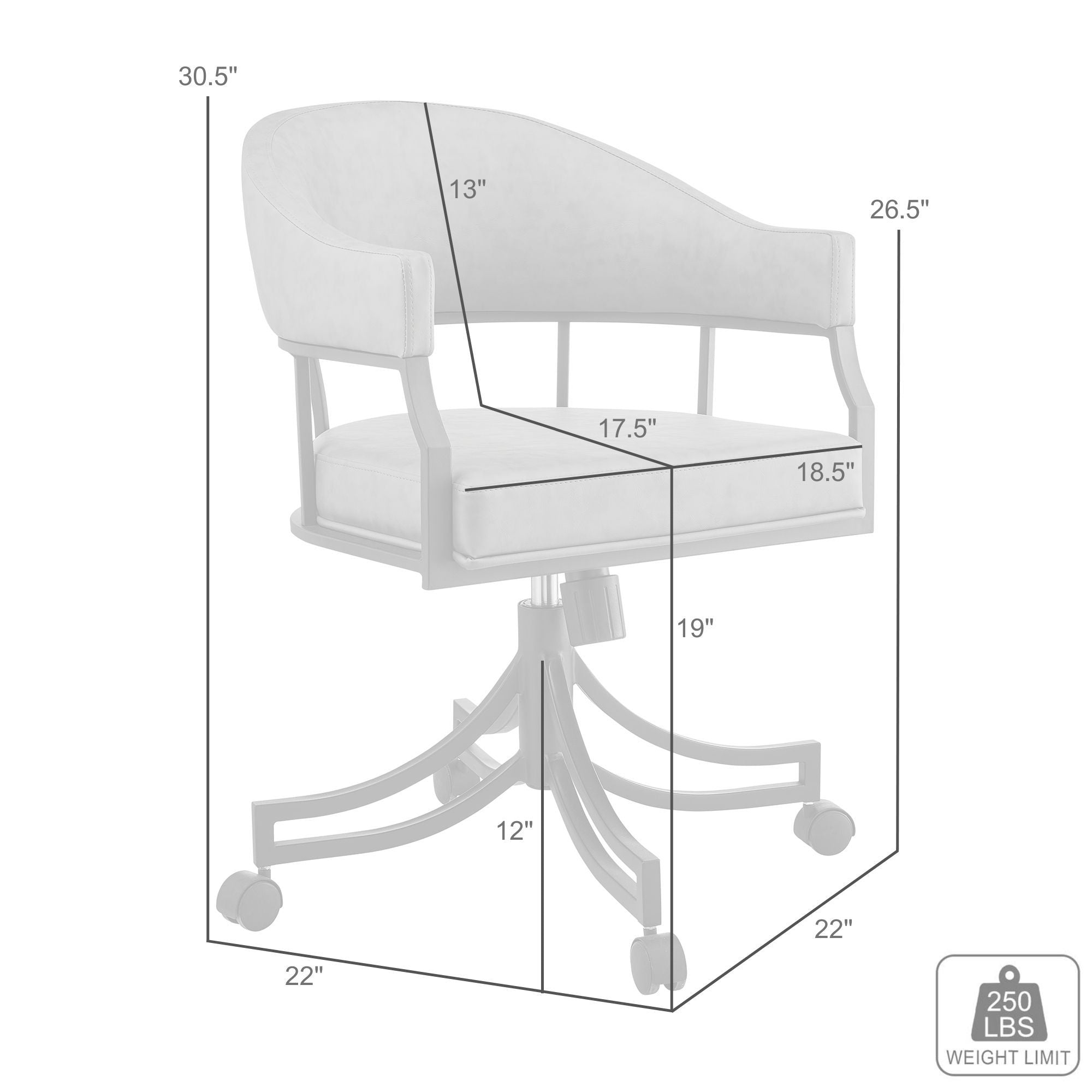 Tibet - Swivel Rolling Dining Chair - Matte Black / Vintage Gray