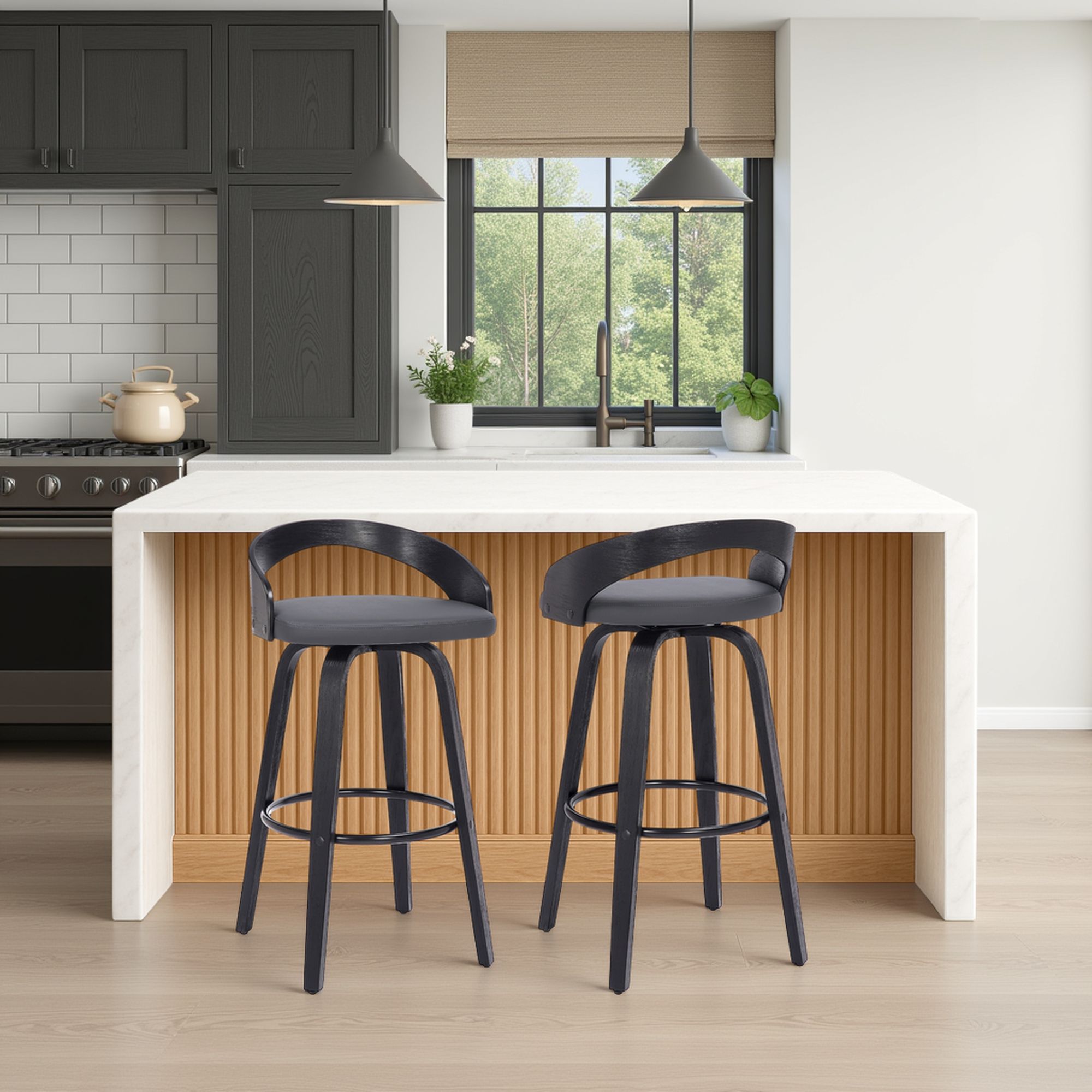 Sonia - 26" Counter Height Swivel Bar Stool - Black Wood