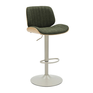Brock - Adjustable Swivel Curved Back Wood Bar Stool With Faux Leather Seat