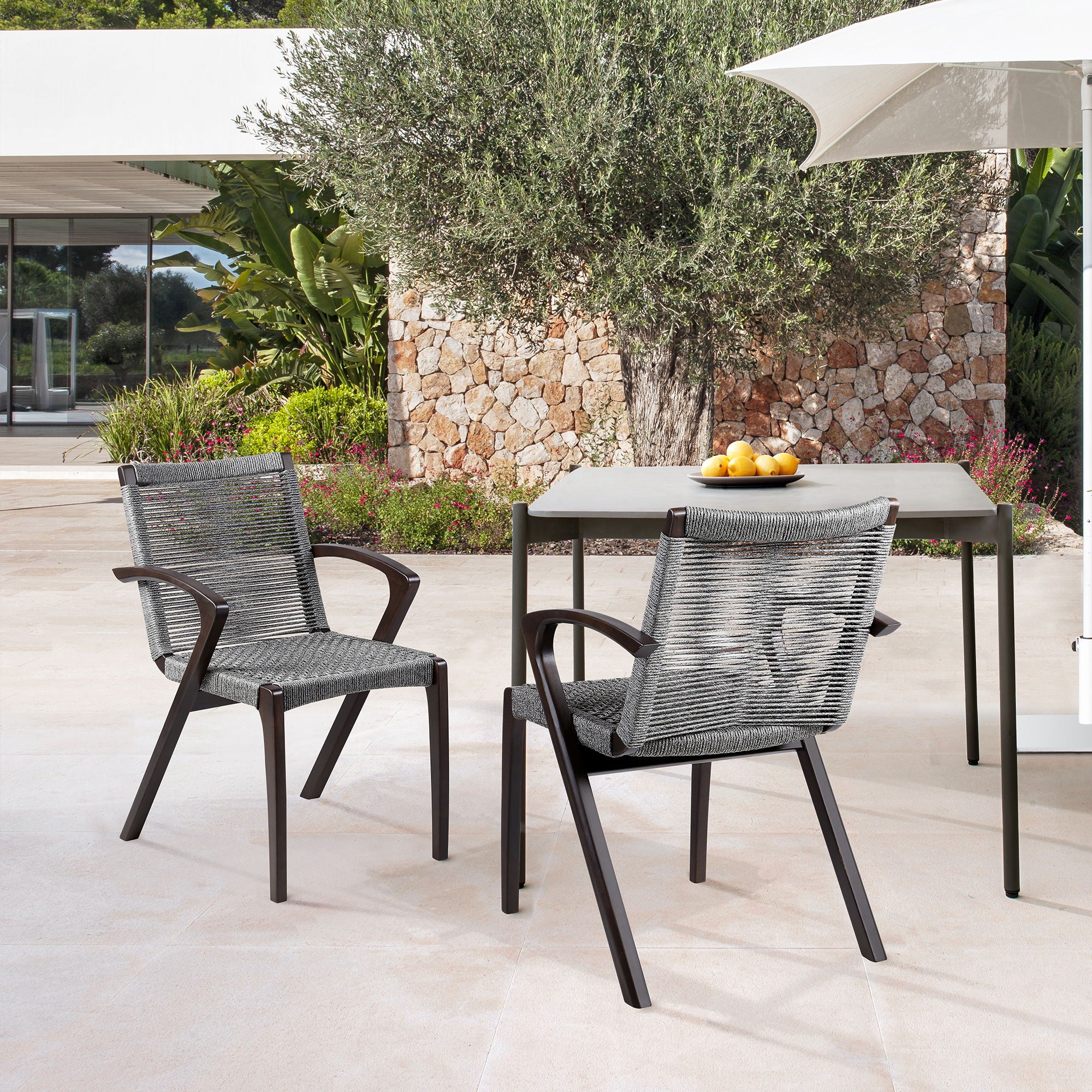 Nabila - Outdoor Wood And Rope Dining Chairs (Set of 2)