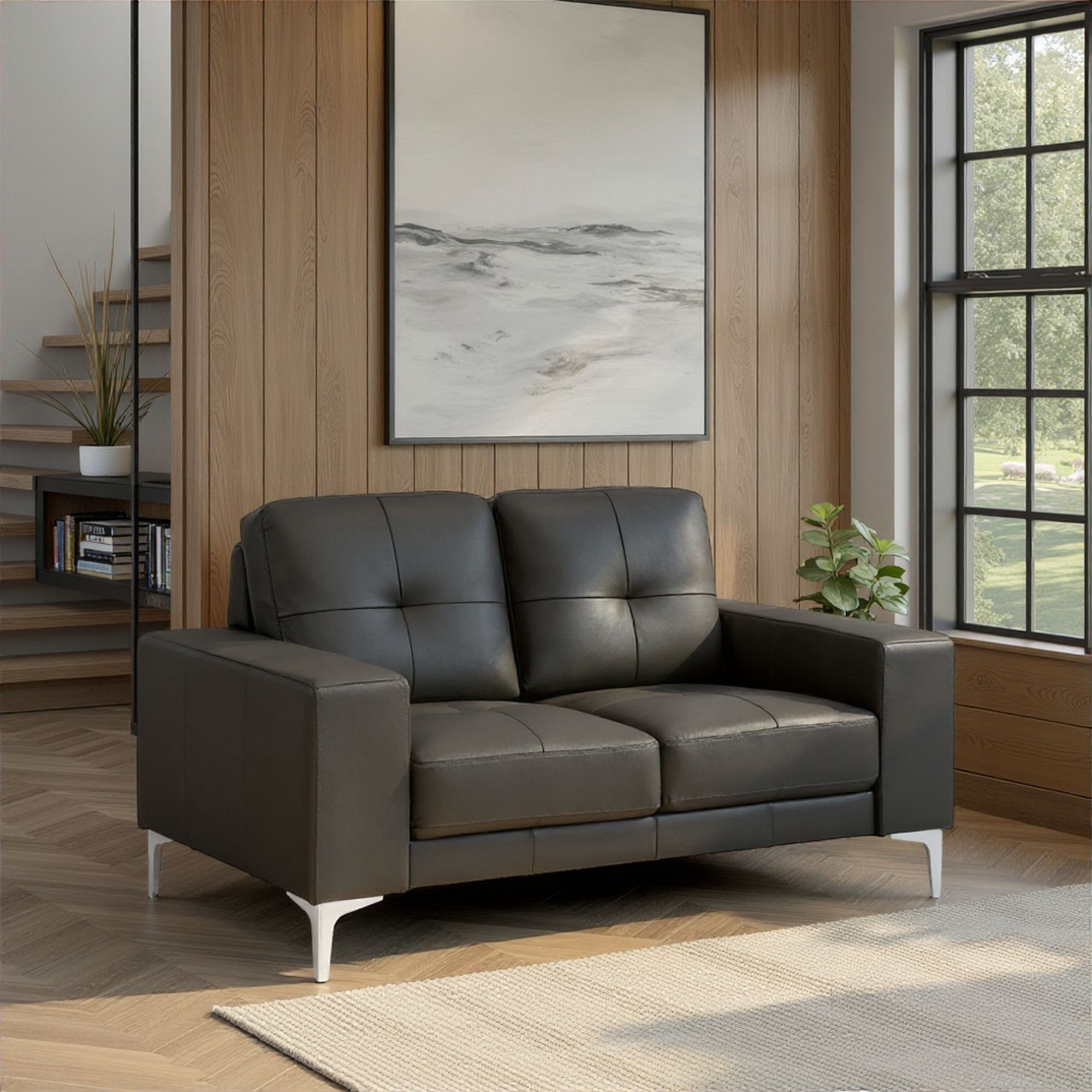 Faelin - Leather Loveseat With Tufted Back