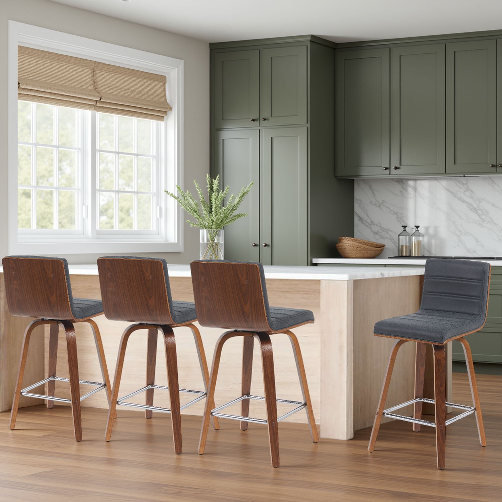 Vienna - Modern Counter Height Swivel Bar Stool - Walnut Finished Wood Frame