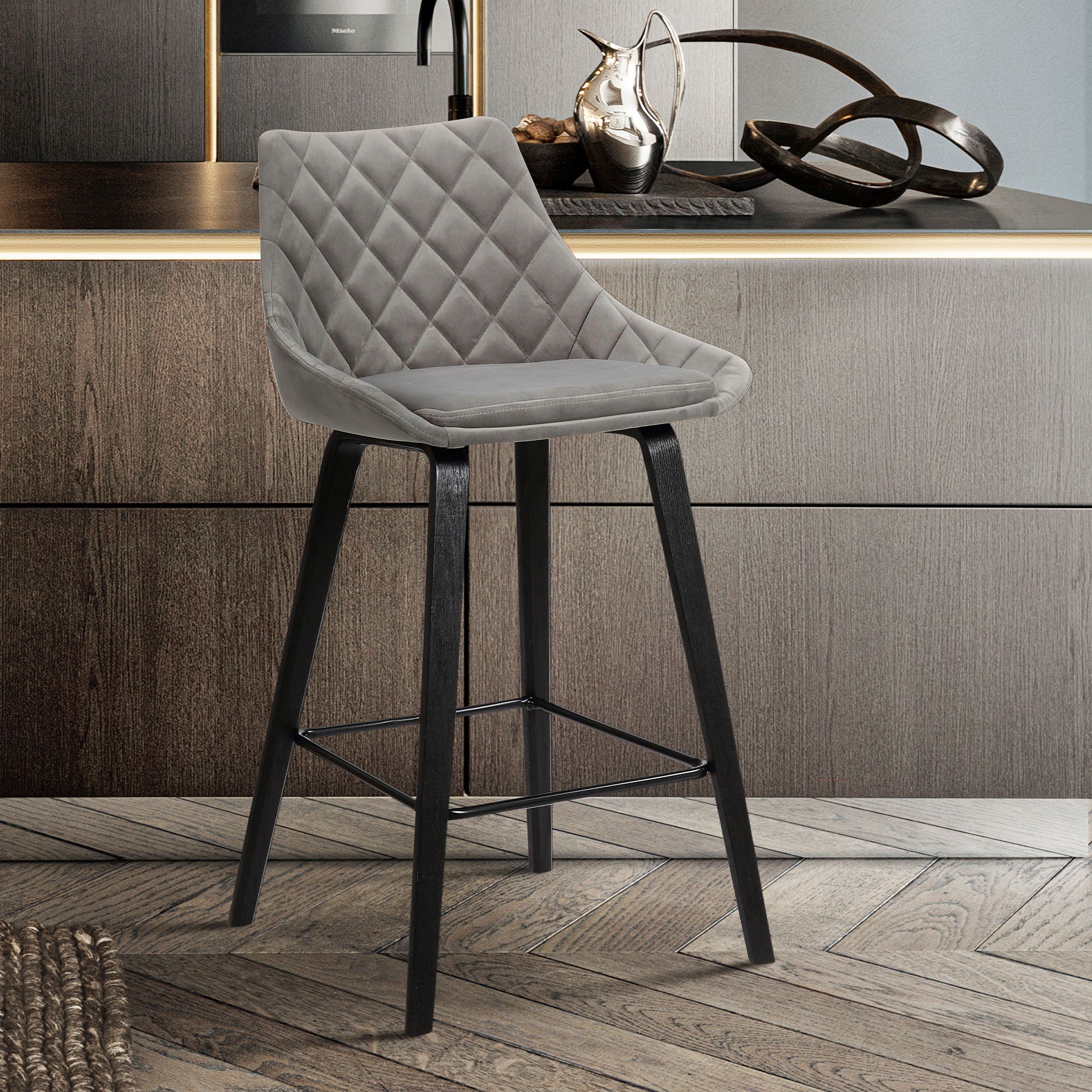Dani - 26" Velvet Barstool - Black / Gray