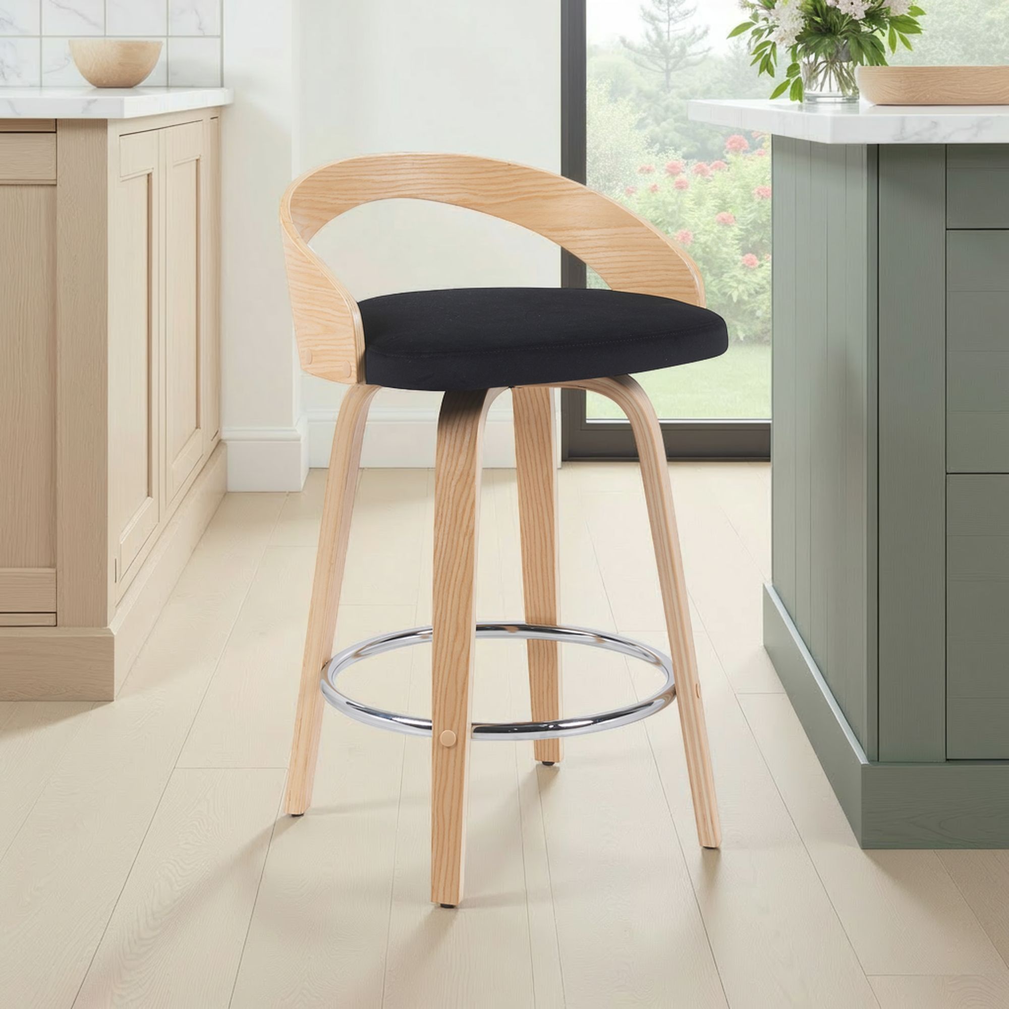Sonia - Modern Swivel Counter Height Bar Stool - Patterned Oak Wood Finish