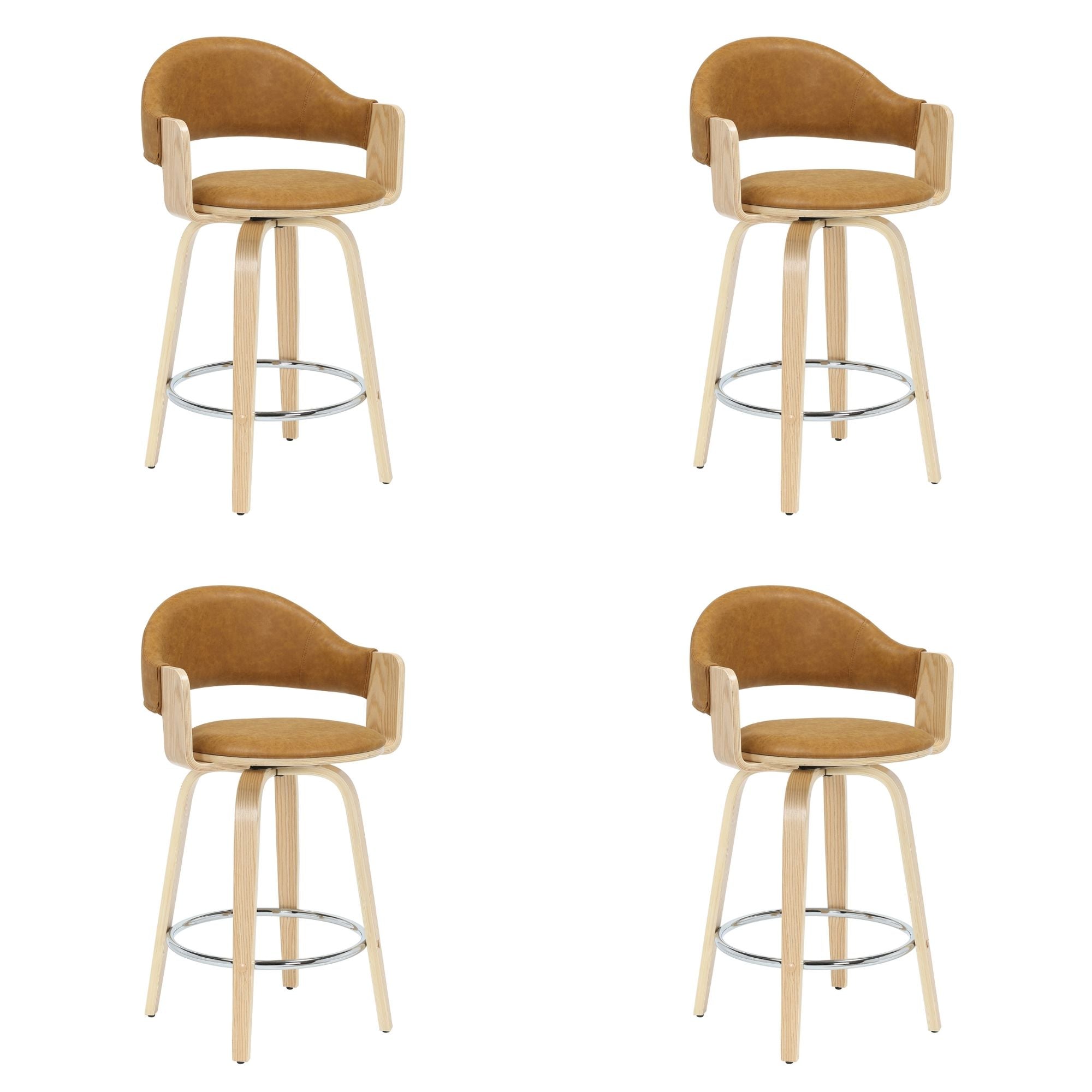 Daxton - Swivel Counter Height Round Back Wood Bar Stool With Faux Leather Seat