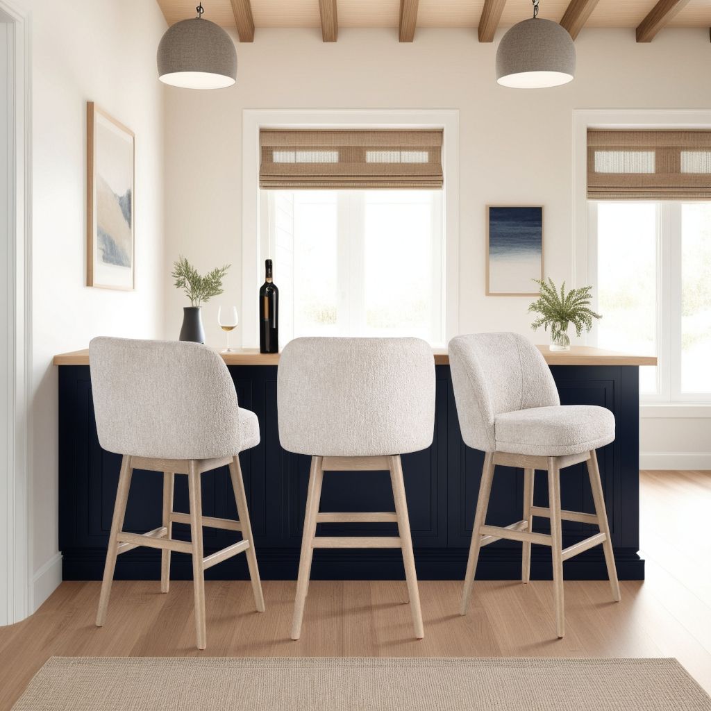 Sadie - Solid Wood Upholstered 30" Bar Height Swivel Barstool