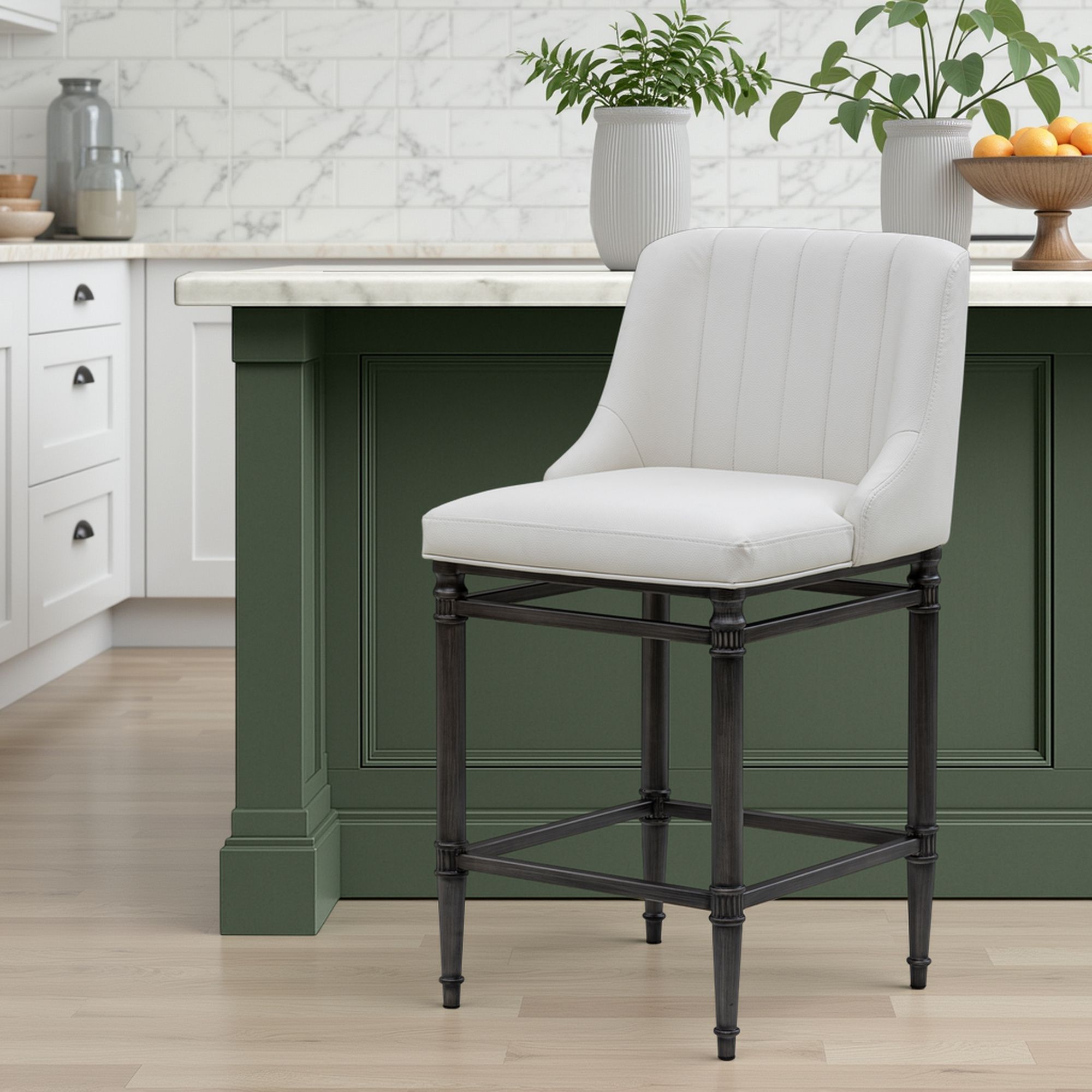 Marvin - Steel Frame Faux Leather Upholstered Counter Height Barstool