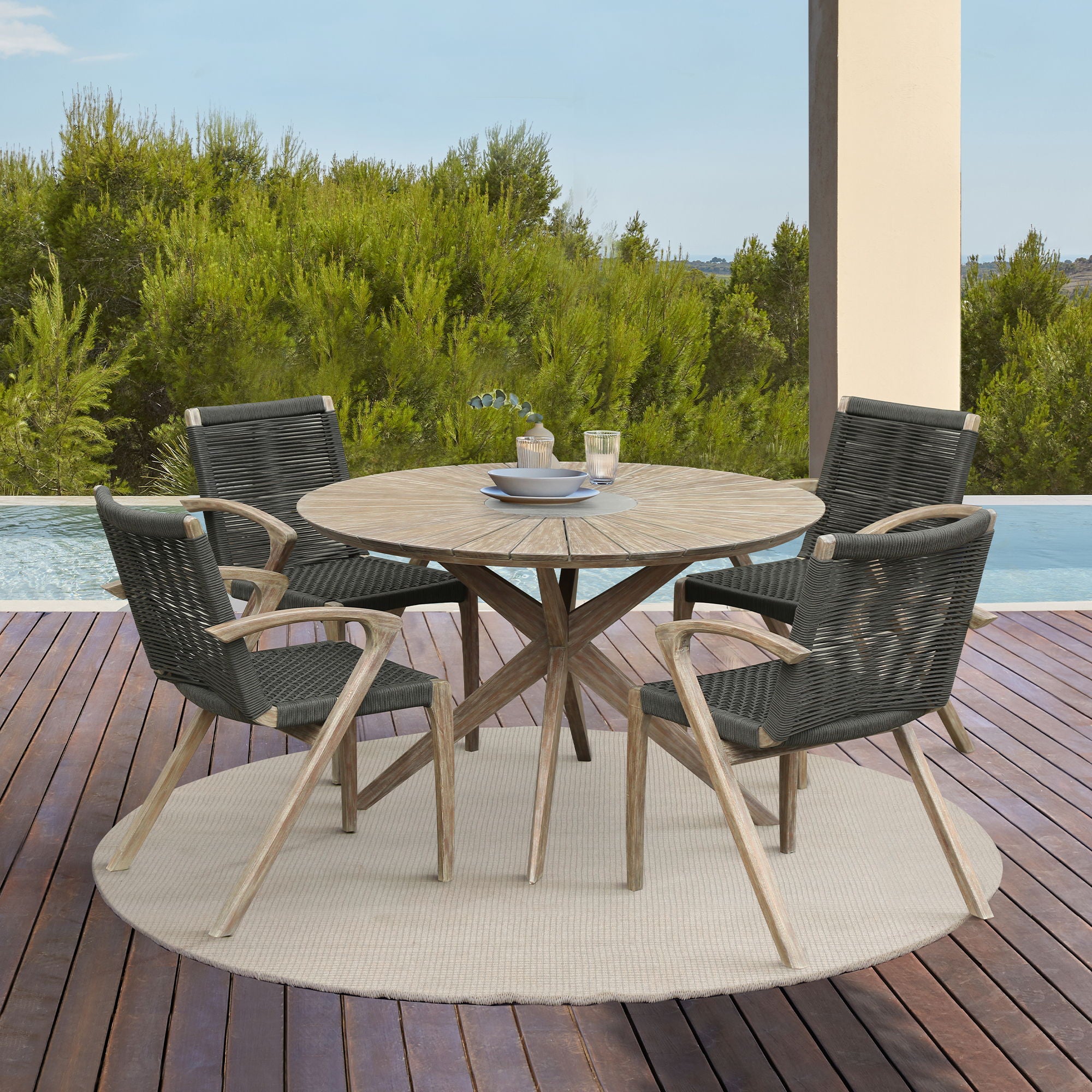 Nabila - Outdoor Wood And Rope Dining Chairs (Set of 2)