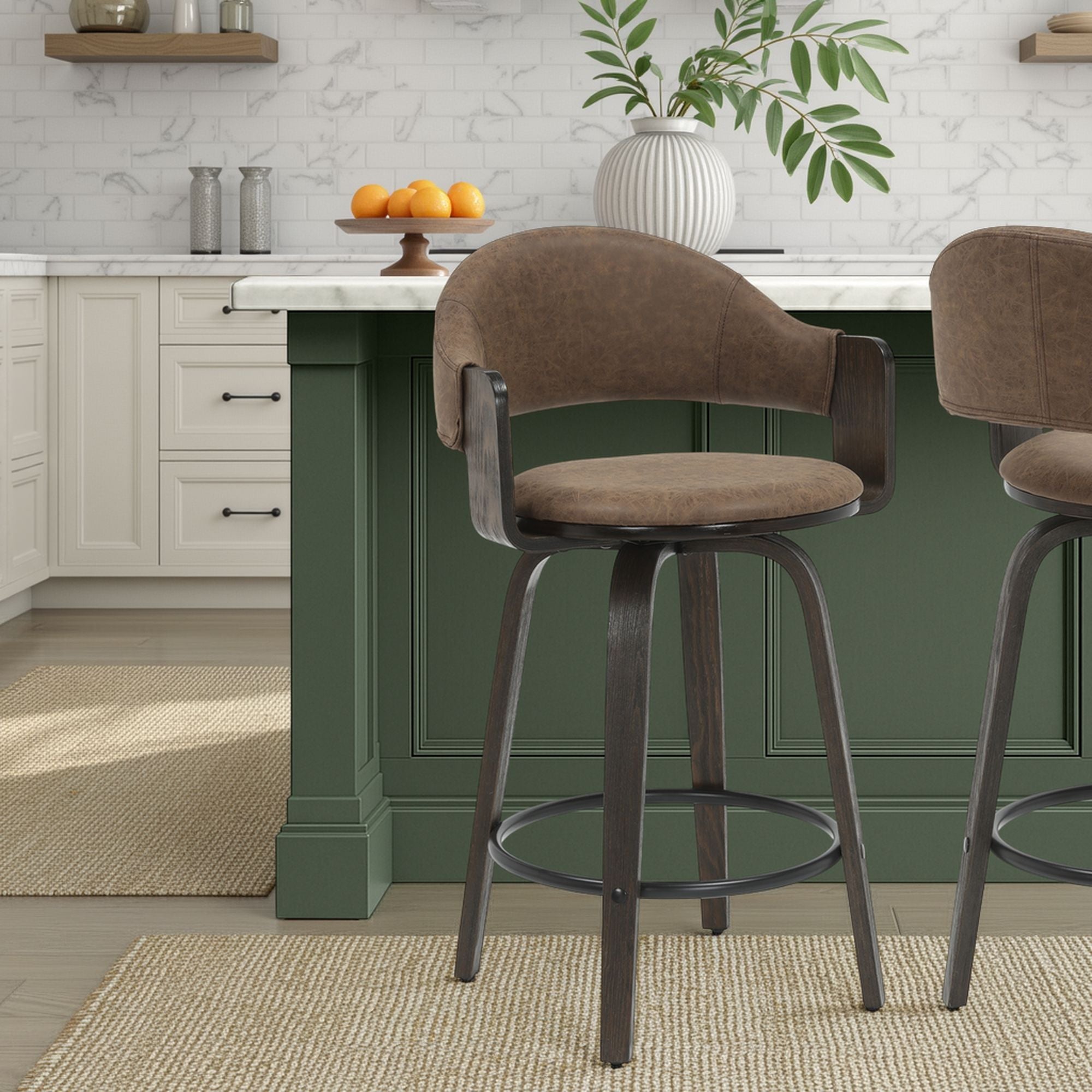 Daxton - Swivel Counter Height Round Back Wood Bar Stool With Faux Leather Seat