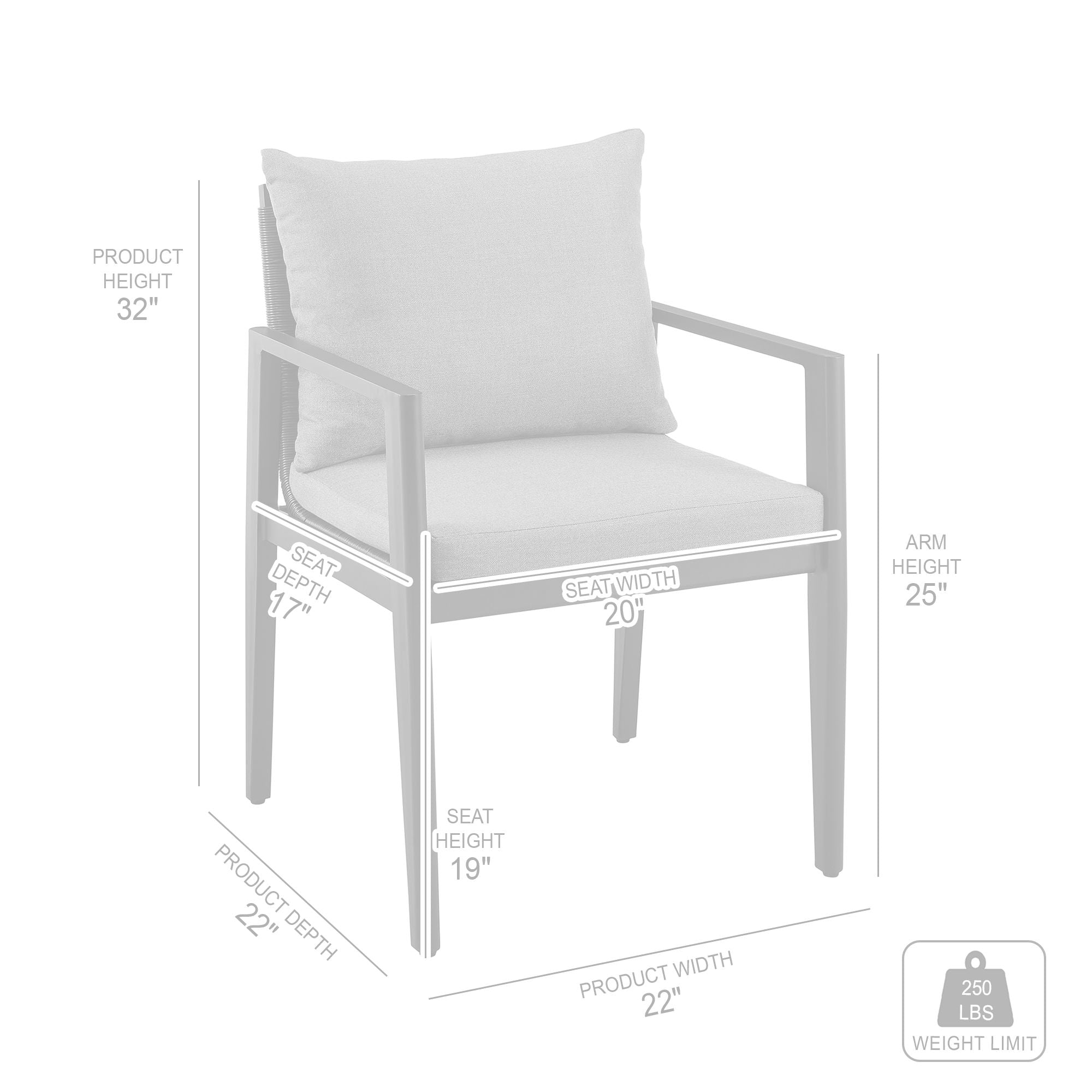 Cayman - Outdoor Patio Dining Chairs With Arms In Aluminum With Gray Cushions - (Set Of 2)