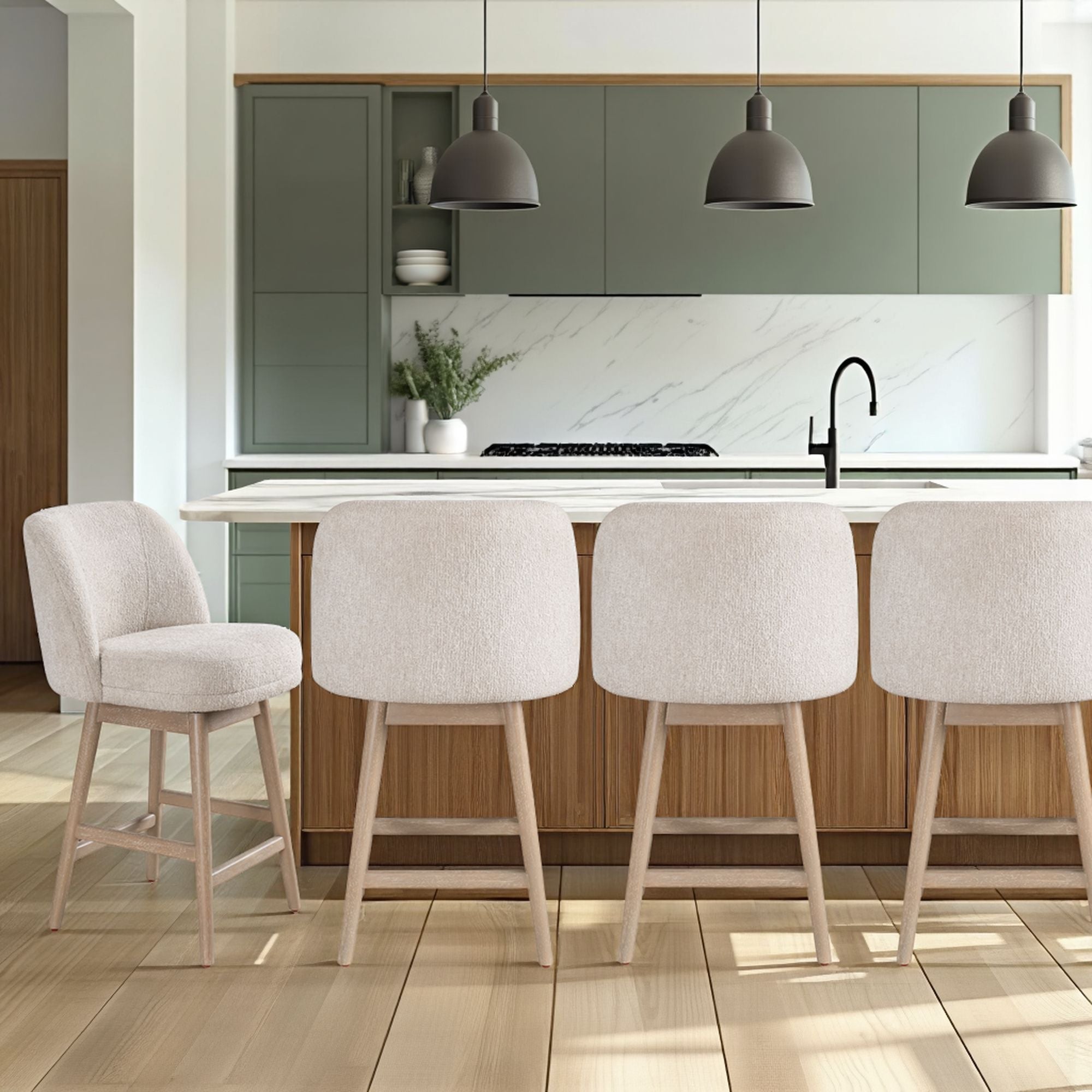 Sadie - Solid Wood Upholstered 26" Counter Height Swivel Barstool