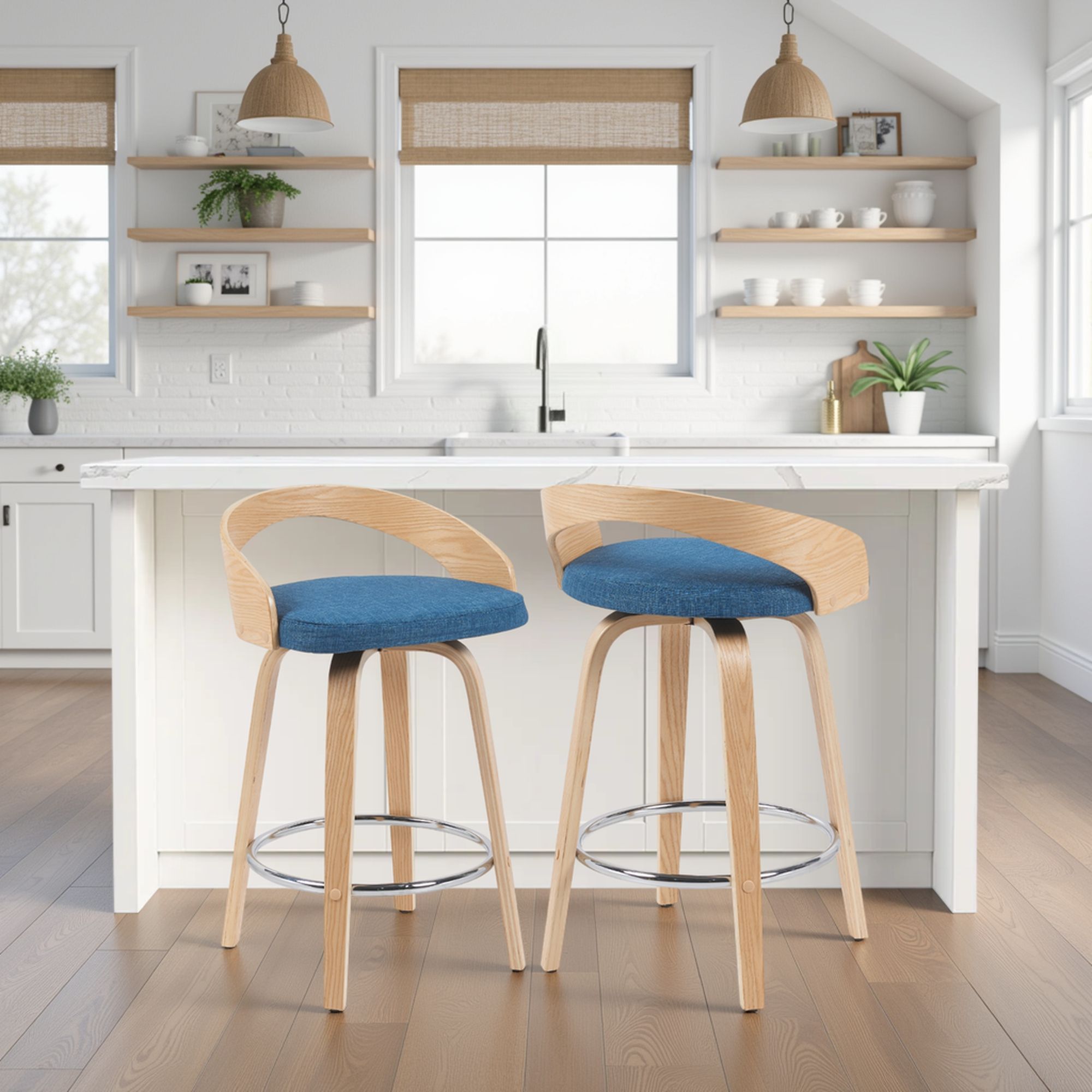 Sonia - Modern Swivel Counter Height Bar Stool - Patterned Oak Wood Finish