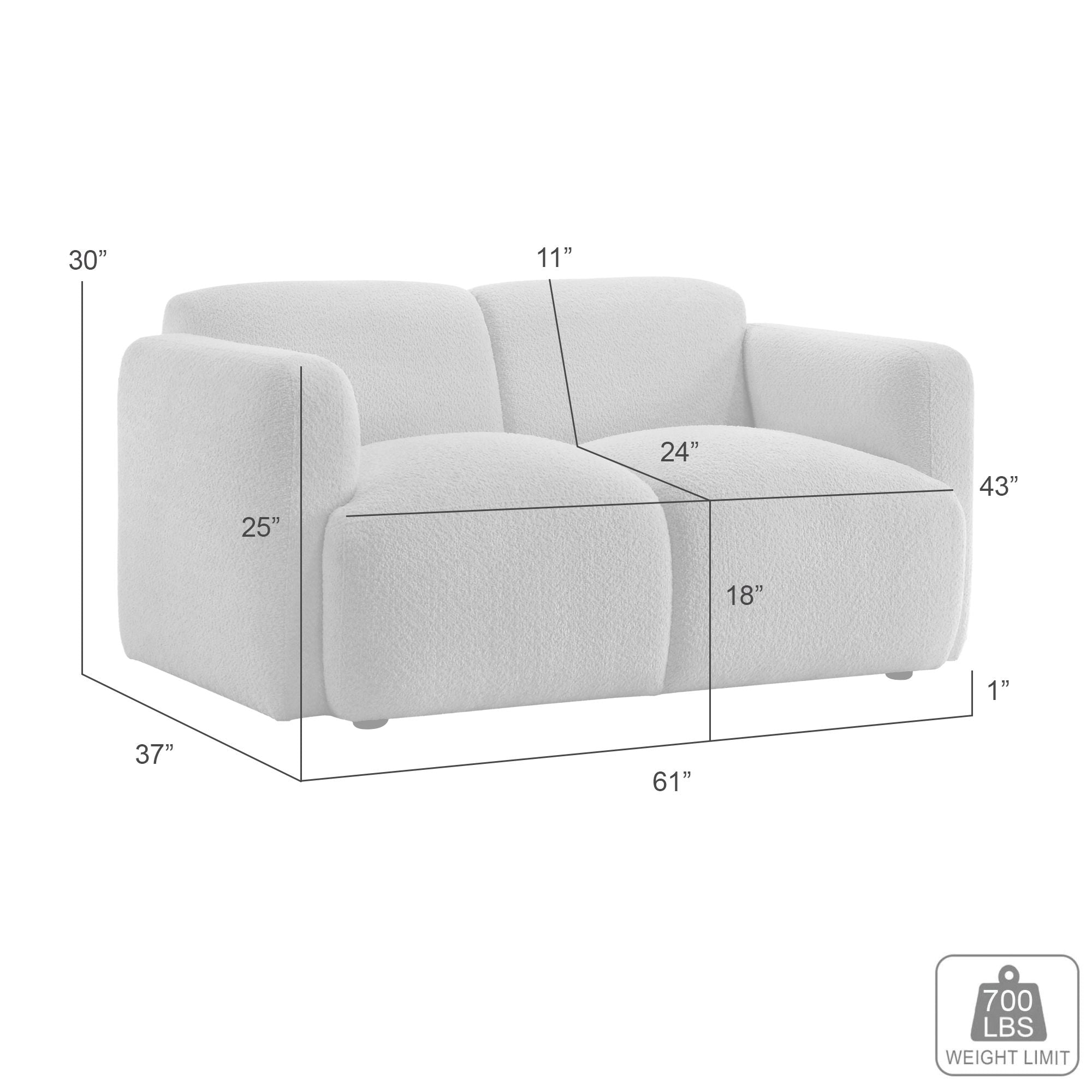 Sierra - Boucle Fabric Loveseat With Rounded Arms - Ivory