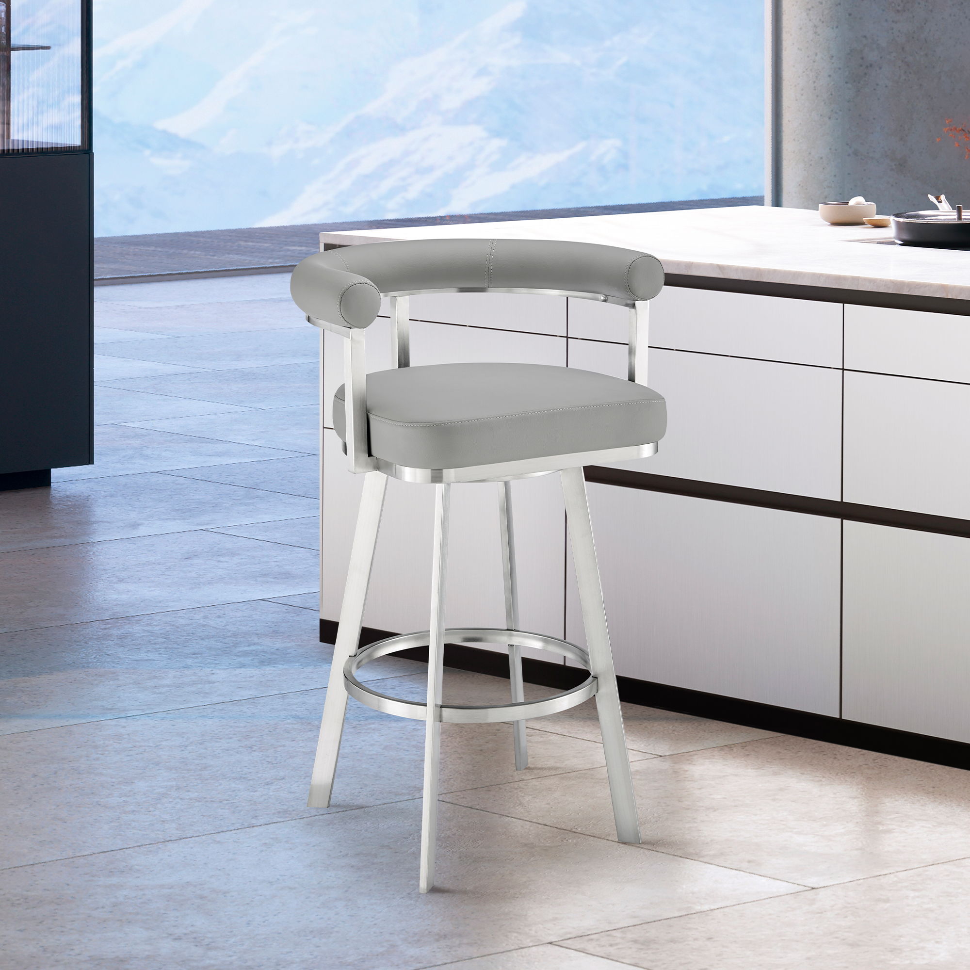 Nolagam - Swivel Bar Stool - Brushed Stainless Steel