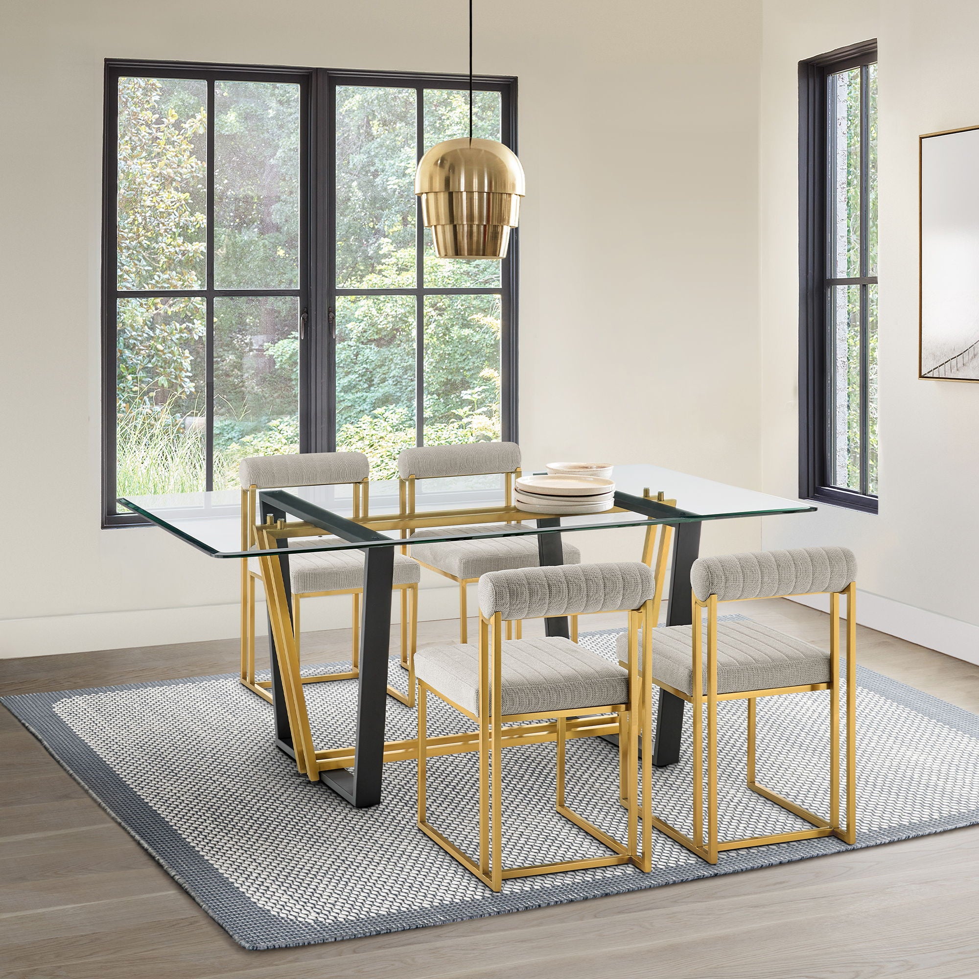 Kai Anastasia - Rectangular Glass Dining Table Set - Gold Brushed Base
