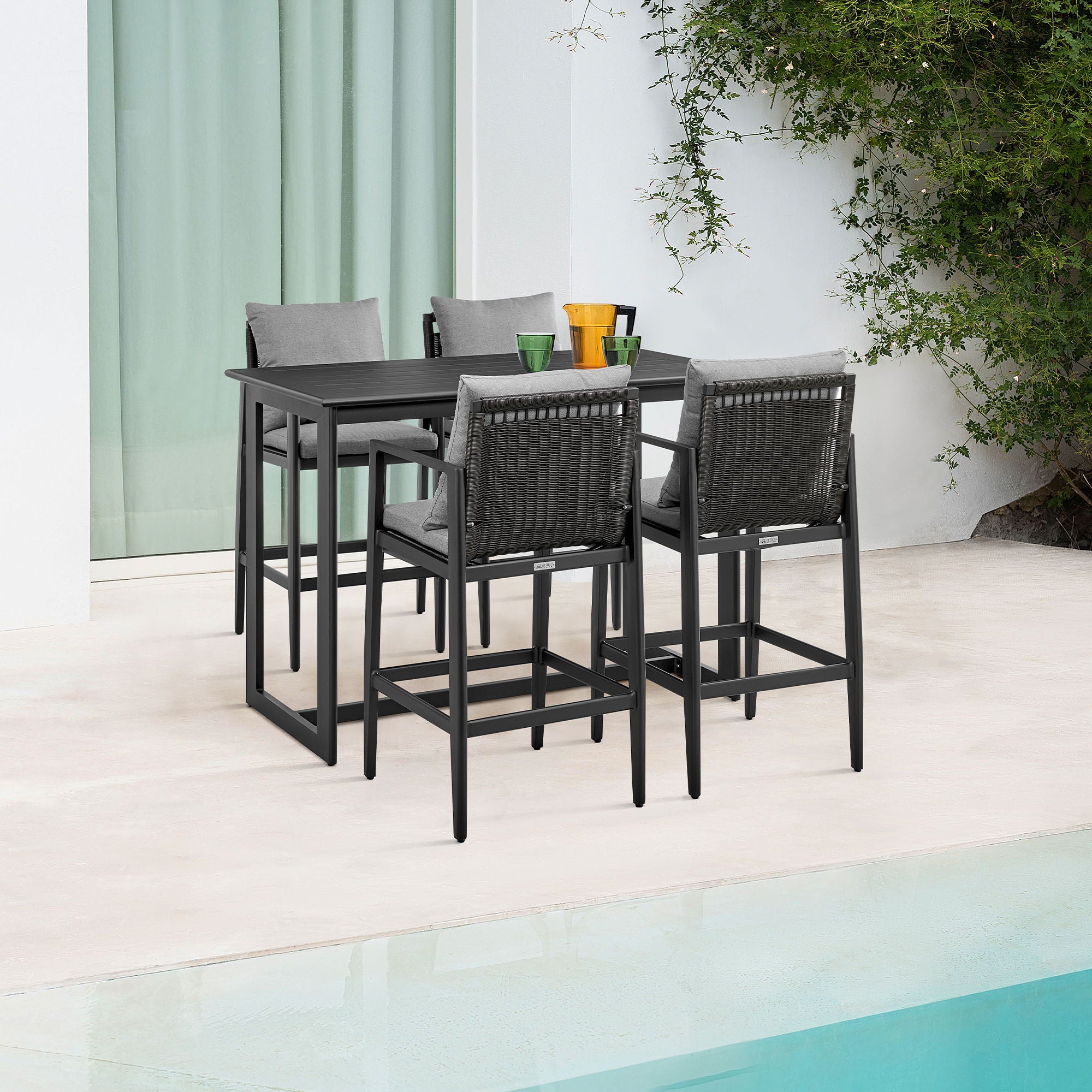 Cayman - Outdoor Patio Counter Height Bar Stool With Cushions - Gray