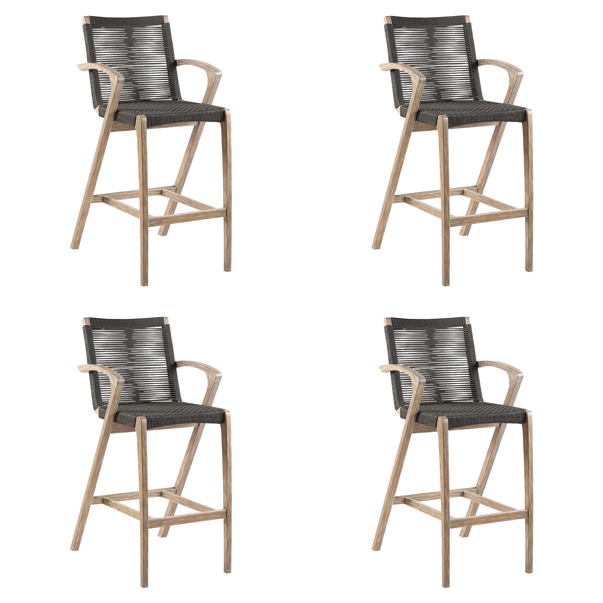 Brielle - Outdoor Light Eucalyptus Wood And Charcoal Rope Counter Height Stool Set