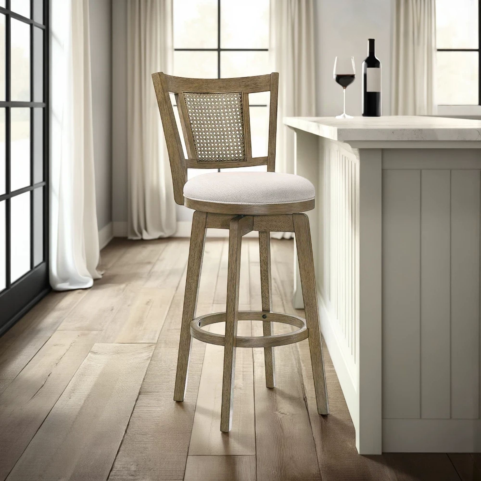 Isla - 30" Putty Brown Bar Height Rubberwood Swivel Barstool
