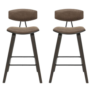Fox - Counter Height Curved Back Wood Bar Stool With Faux Leather Seat
