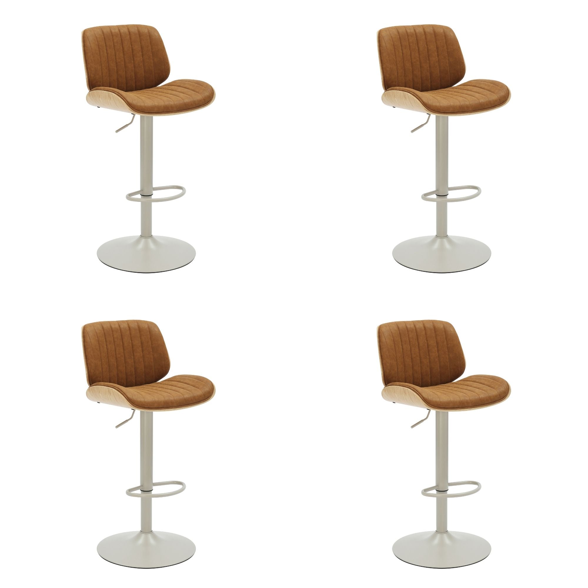 Brock - Adjustable Swivel Curved Back Wood Bar Stool With Faux Leather Seat