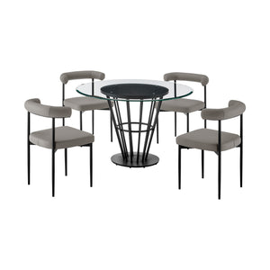 Veronica Shannon -Round Glass Dining Table Set - Matte Black Legs