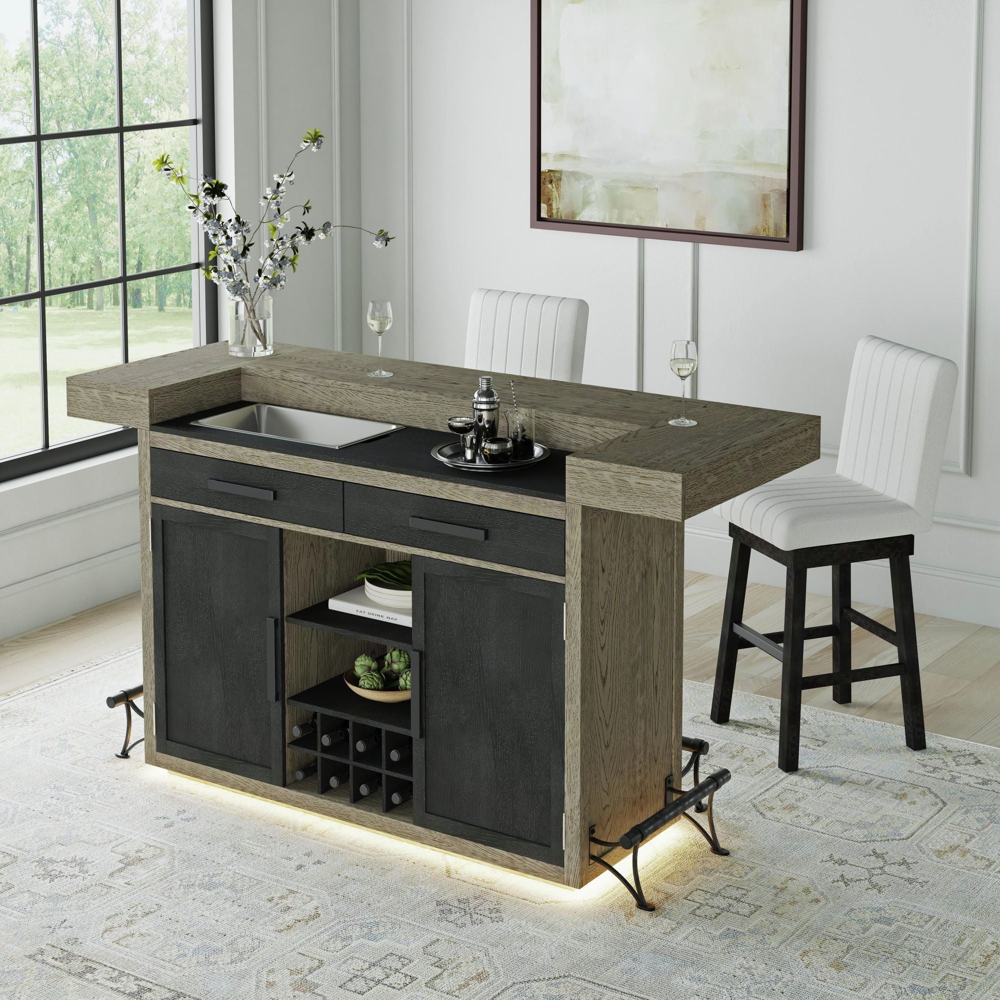 Jemma - Bar Table With Light - Gray And Dark Espresso