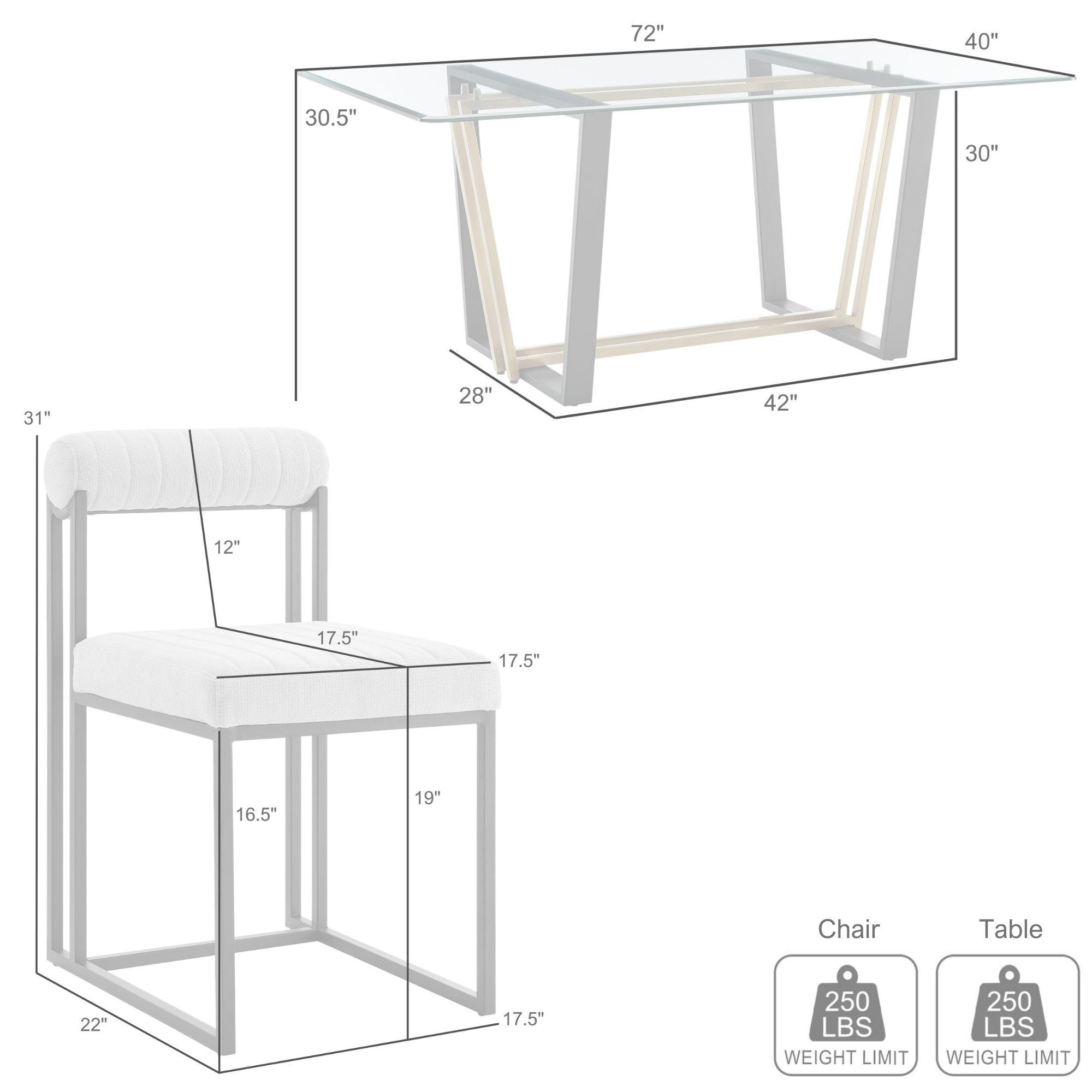 Kai Anastasia - Rectangular Glass Dining Table Set - Gold Brushed Base