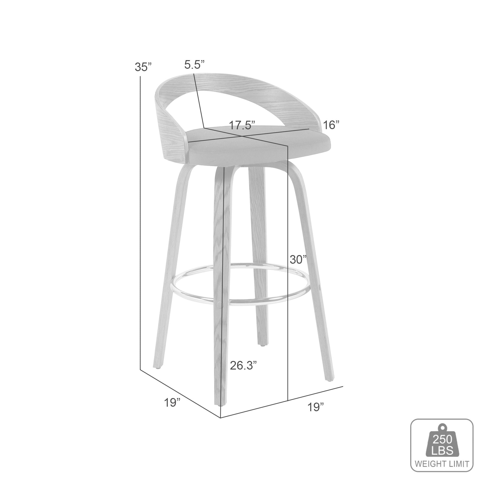 Sonia - Modern Swivel Bar Height Stool - Patterned Oak Wood Finish