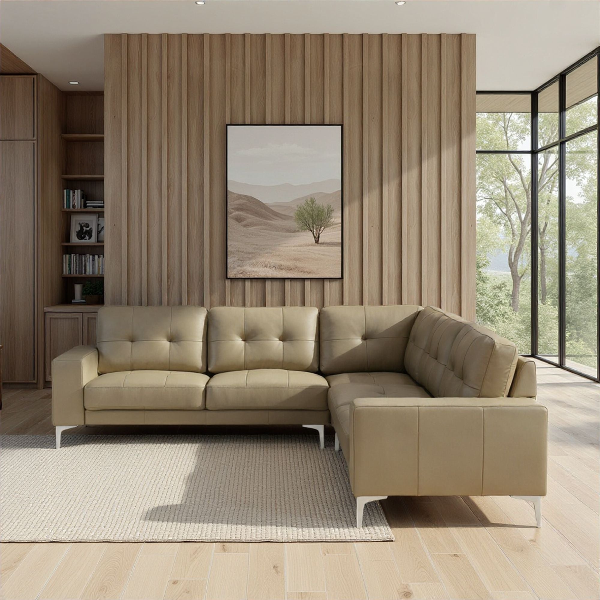 Pimentel - Leather Sectional Sofa With Tufted Back And Track Arms