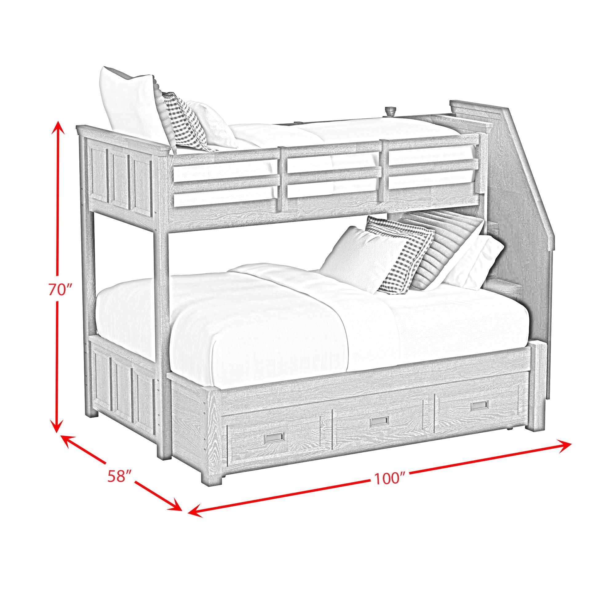 Hampton Kids - Bunk With Staircase And Trundle Bedroom Set