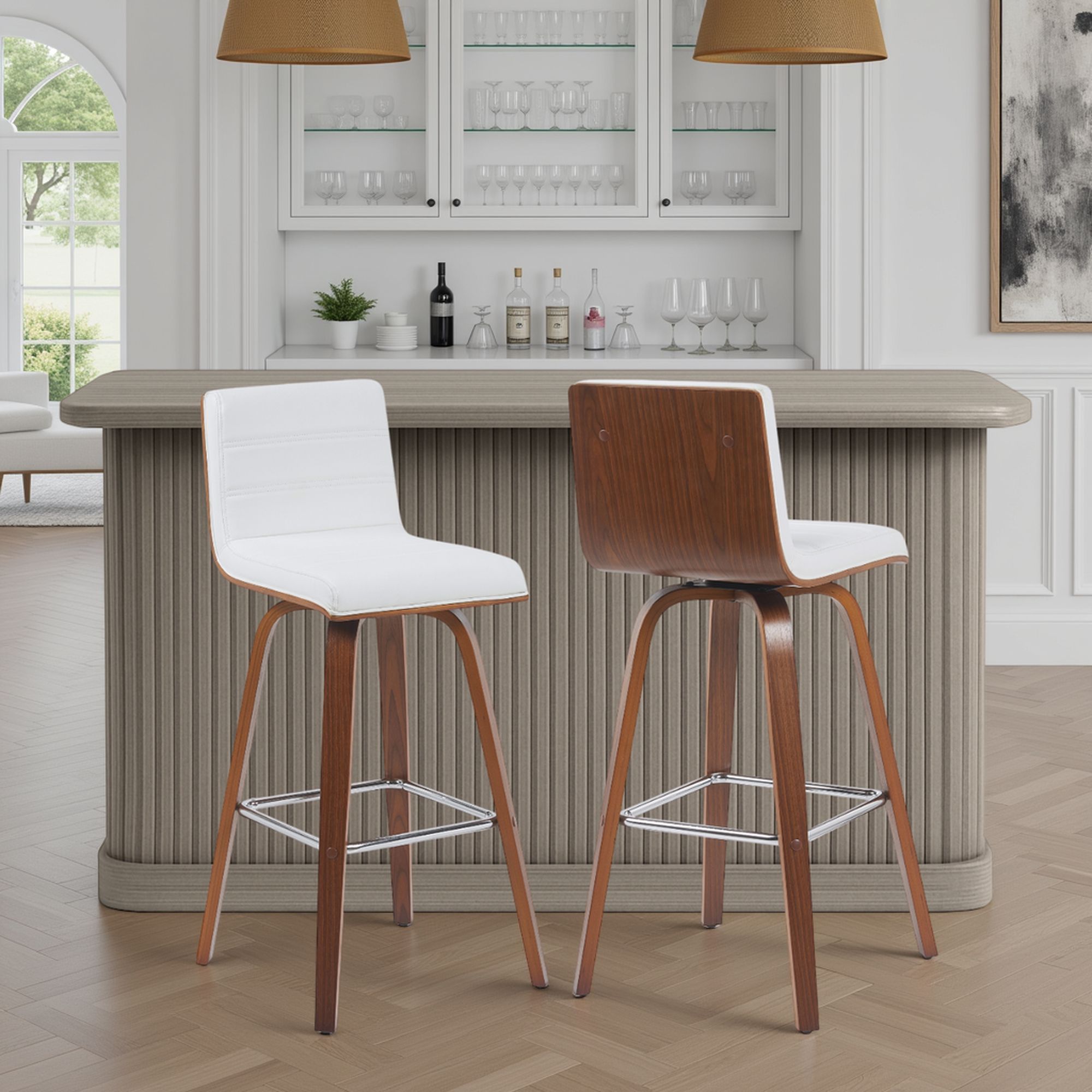 Vienna - Modern Swivel Bar Height Stool - Walnut Finished Wood Frame
