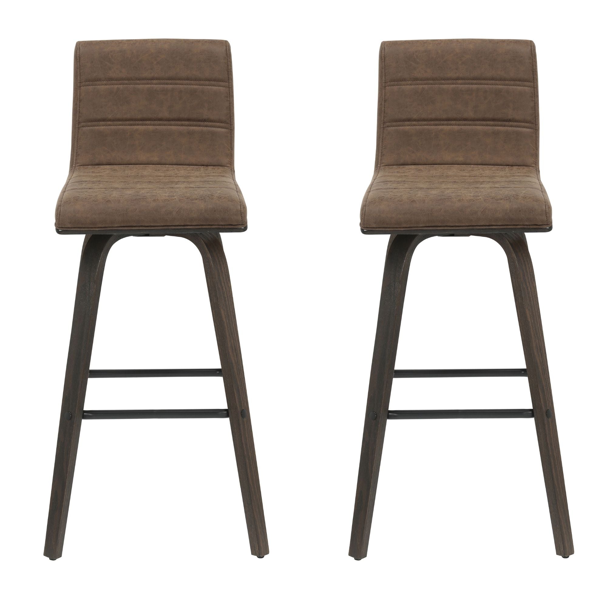 Vienna - 39.5" Swivel Bar Height Square Back Wood Bar Stool With Faux Leather Seat