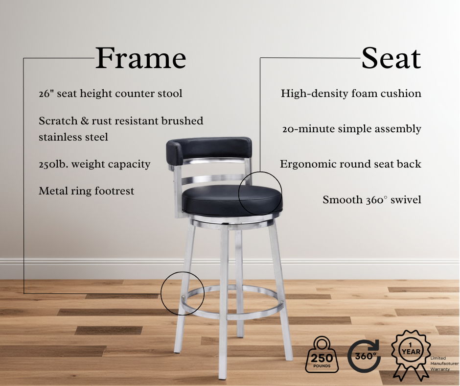 Madrid - Swivel Stainless Steel Bar Stool