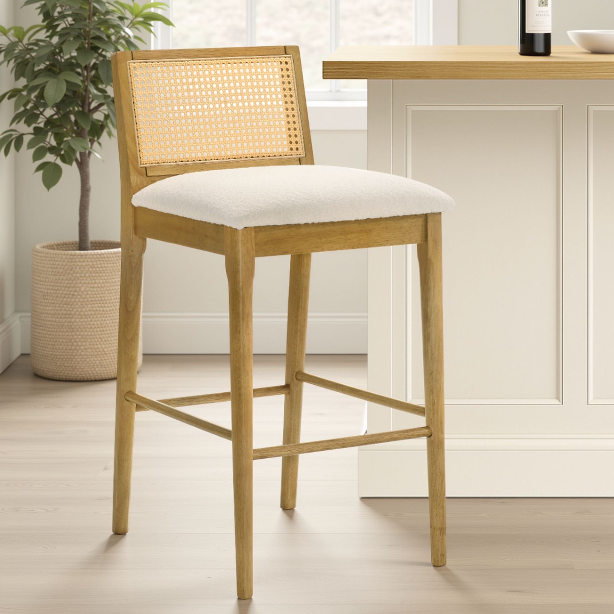 Tobias - Coastal Modern Wood Bar Height Kitchen Bar Stool