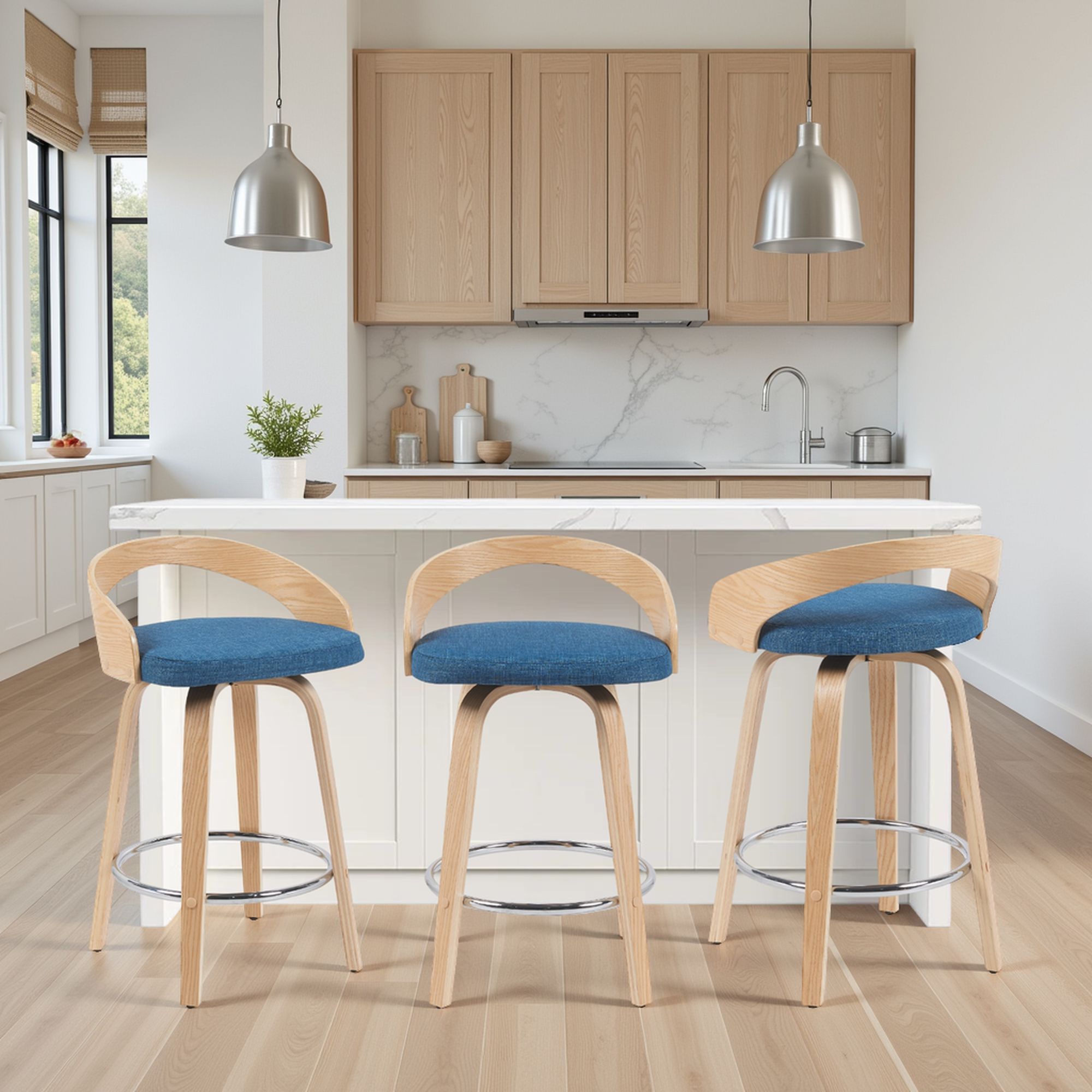 Sonia - Modern Swivel Counter Height Bar Stool - Patterned Oak Wood Finish