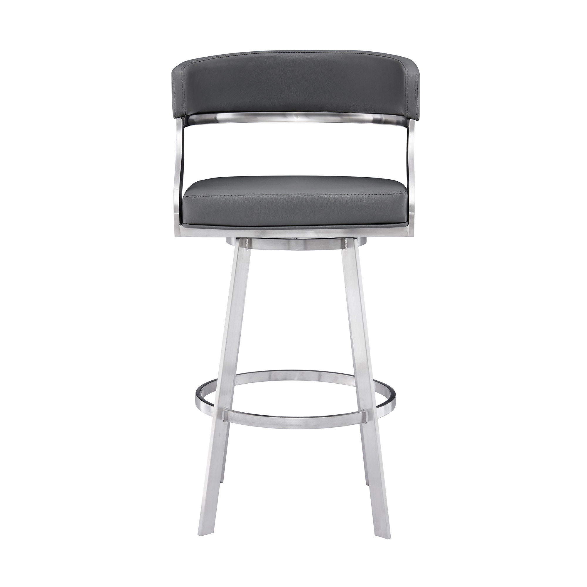Dione - Swivel Faux Leather And Brushed Stainless Steel Bar Stool