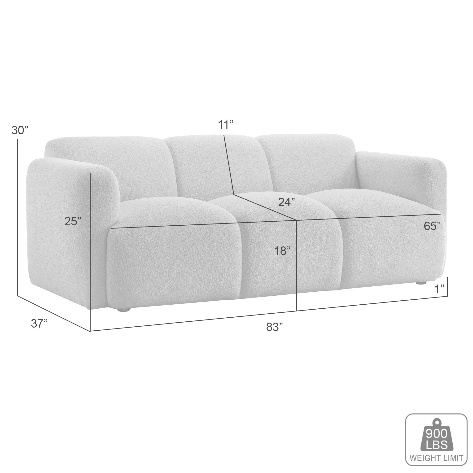 Sierra - Boucle Fabric Sofa With Rounded Arms - Ivory