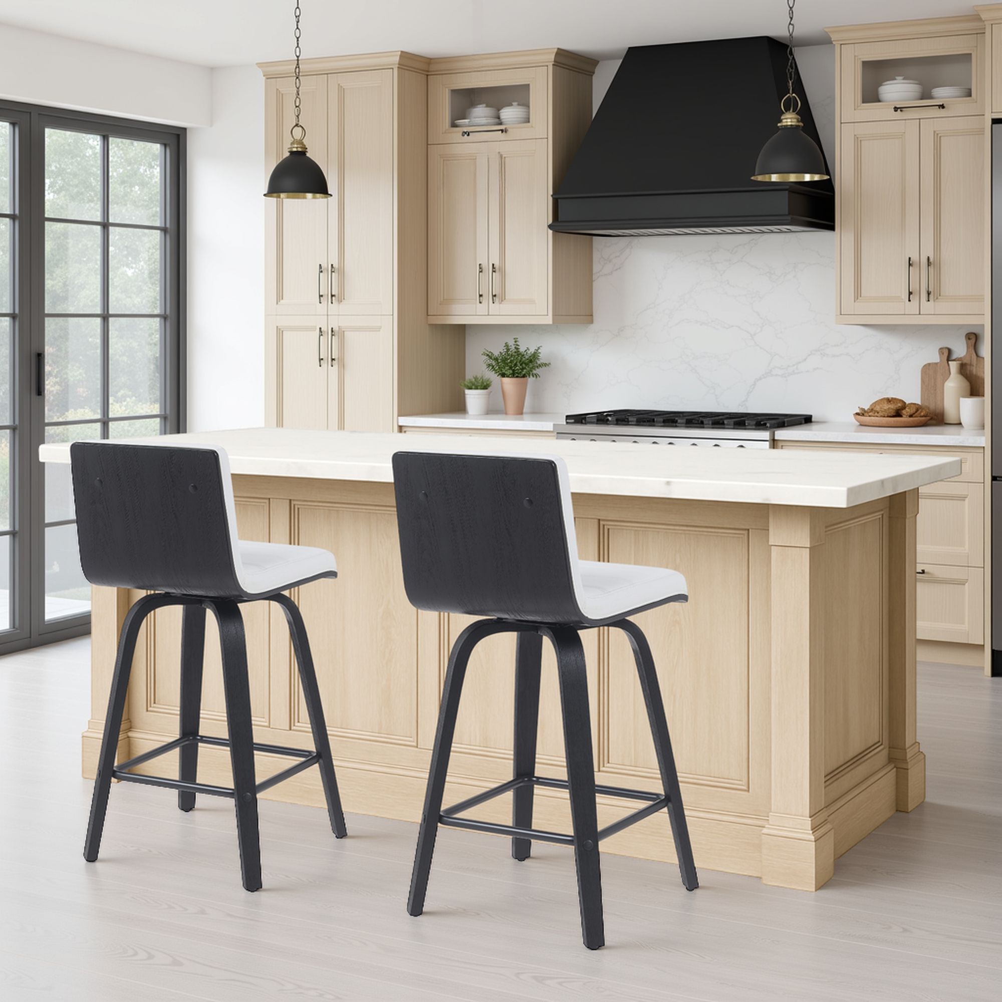 Vienna - Modern Counter Height Swivel Bar Stool - Black Brushed Wood Frame