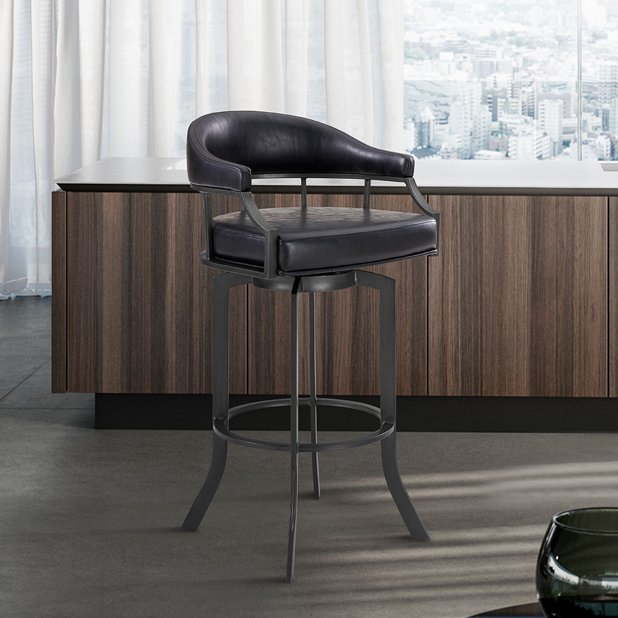 Pharaoh - Swivel Faux Leather Bar Stool - Mineral Finish