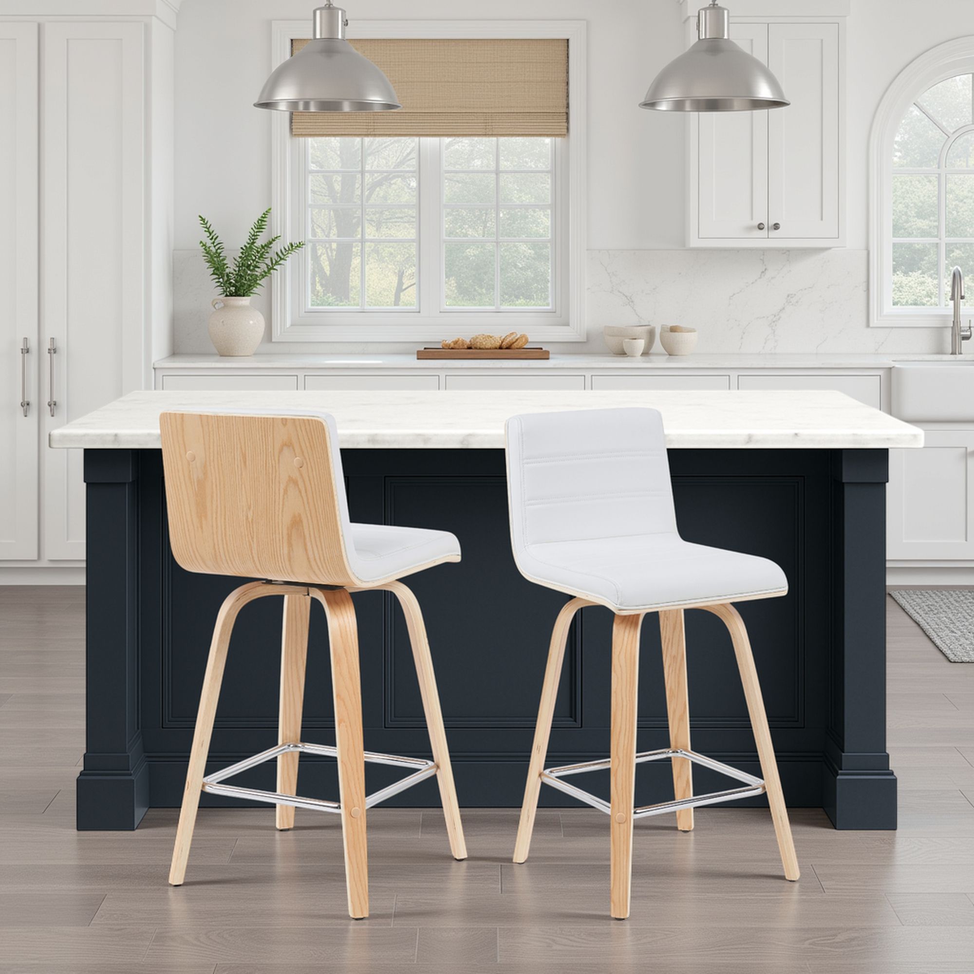 Vienna - Modern Counter Height Swivel Bar Stool - Patterned Oak Wood Frame