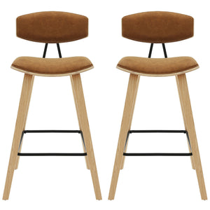 Fox - Counter Height Curved Back Wood Bar Stool With Faux Leather Seat