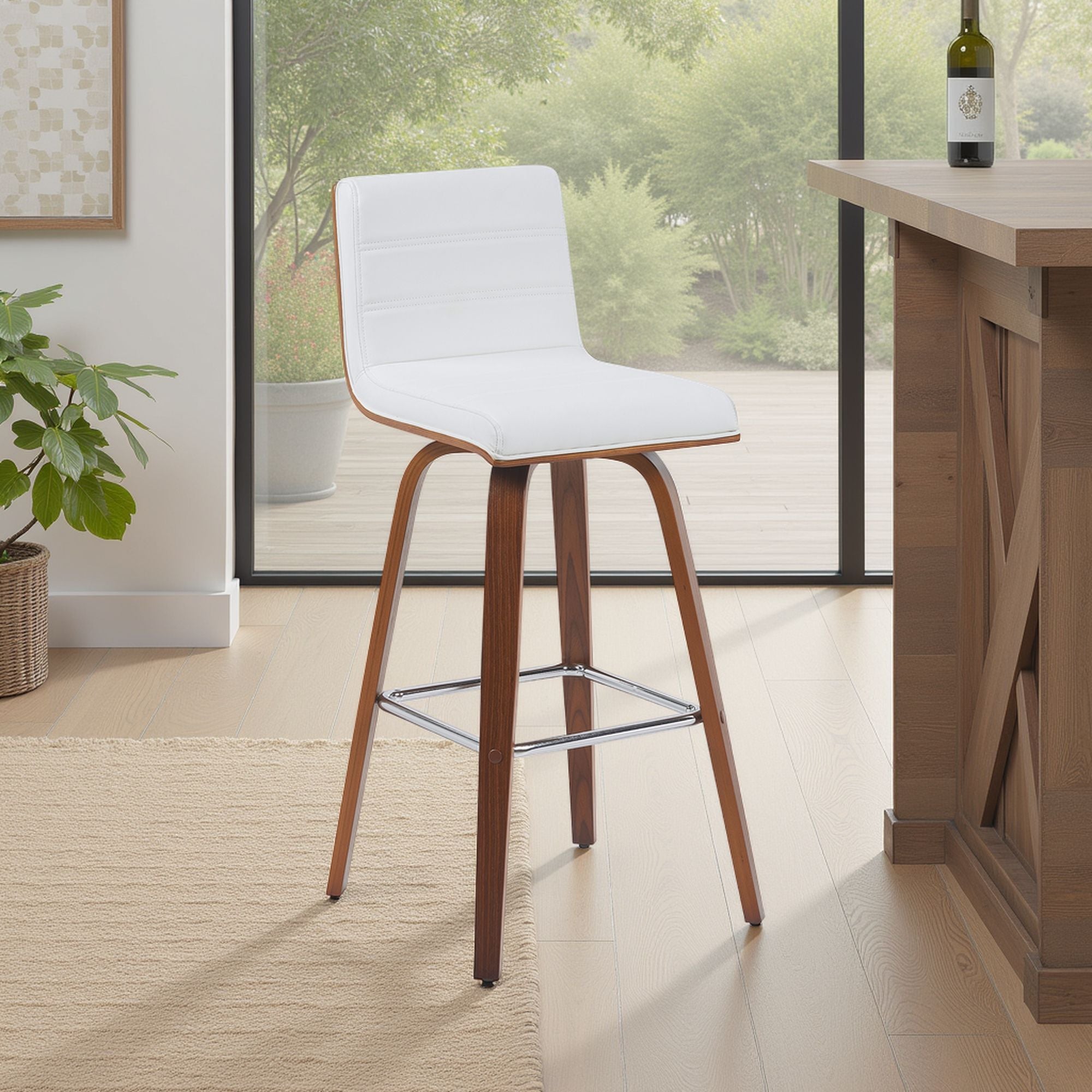 Vienna - Modern Swivel Bar Height Stool - Walnut Finished Wood Frame