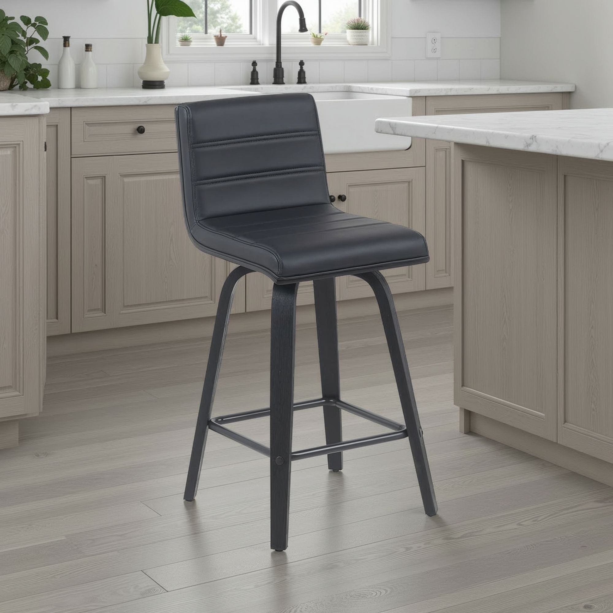 Vienna - Modern Counter Height Swivel Bar Stool - Black Brushed Wood Frame