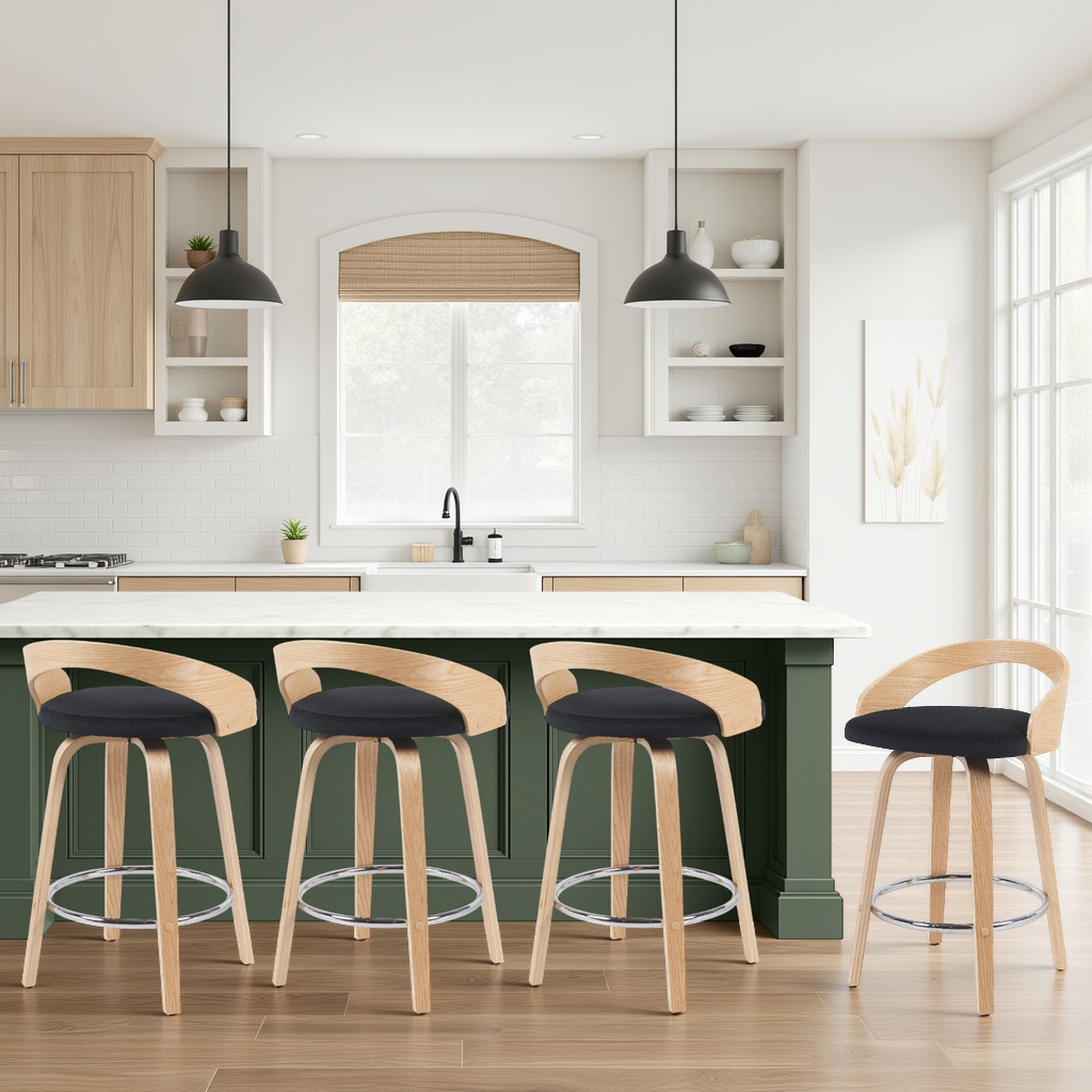 Sonia - Modern Swivel Counter Height Bar Stool - Patterned Oak Wood Finish