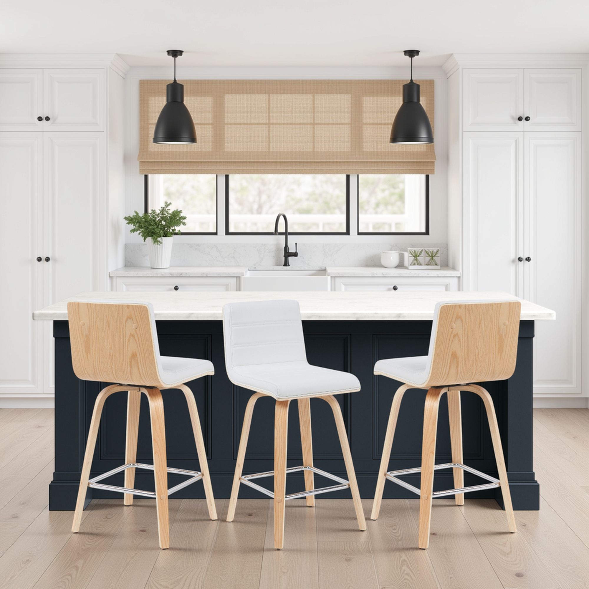 Vienna - Modern Counter Height Swivel Bar Stool - Patterned Oak Wood Frame