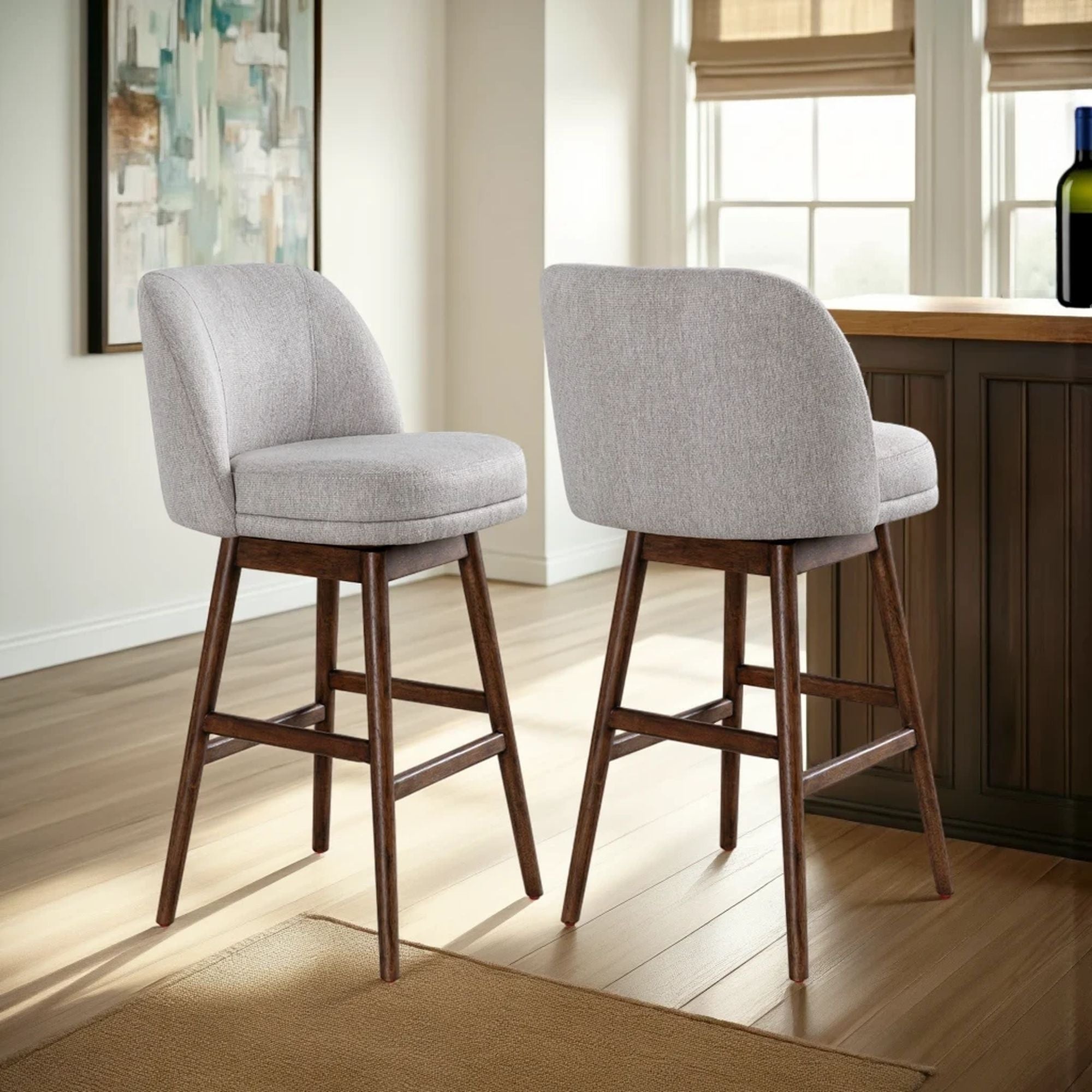 Sadie - Solid Wood Upholstered 30" Bar Height Swivel Barstool