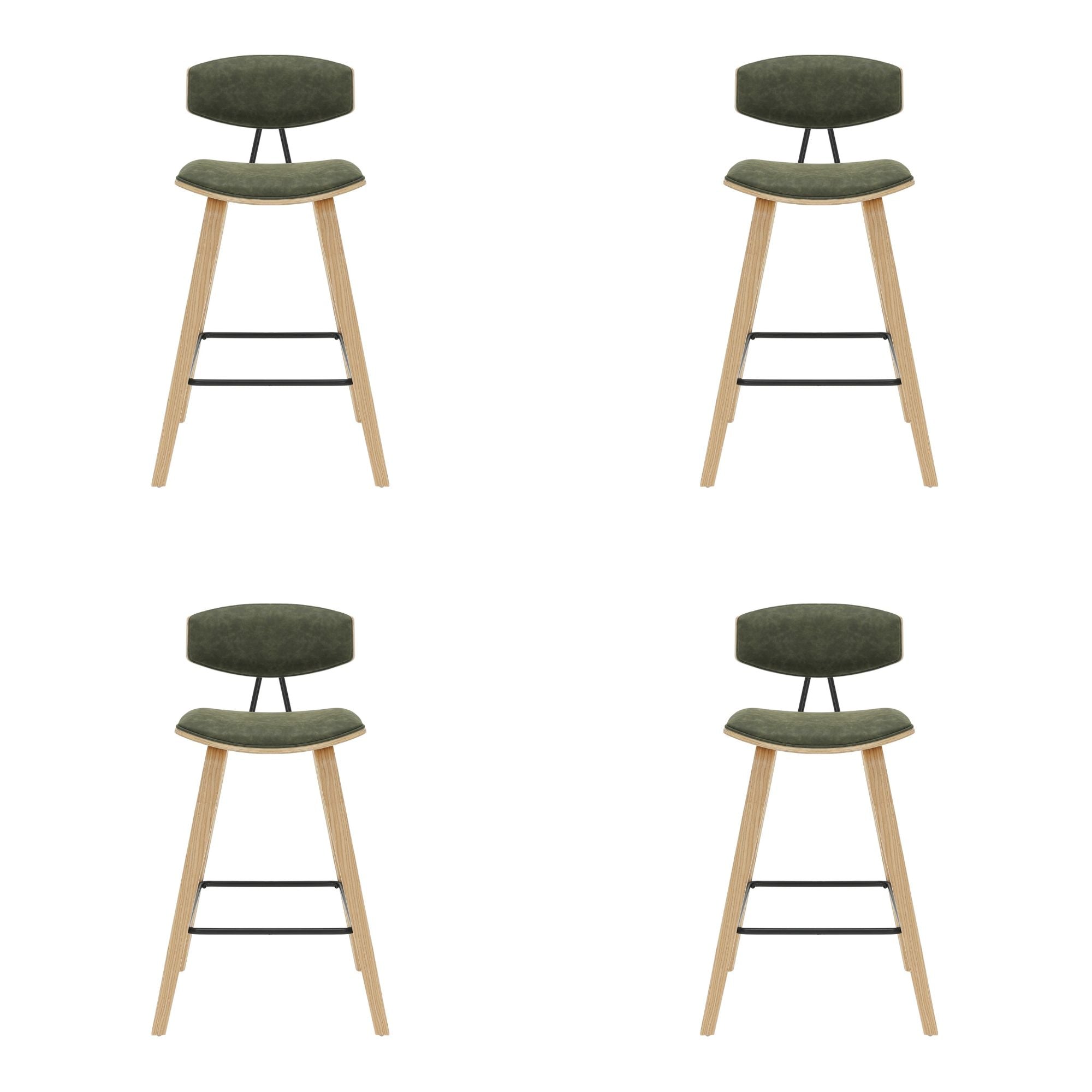 Fox - Counter Height Curved Back Wood Bar Stool With Faux Leather Seat