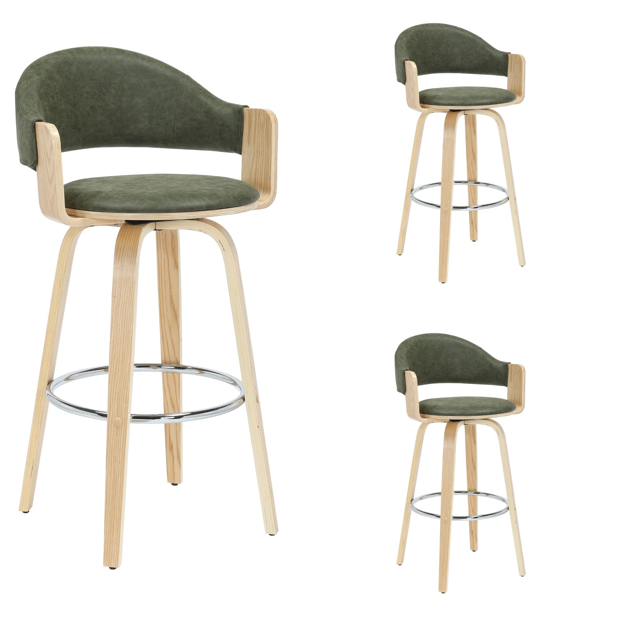 Daxton - Swivel Bar Height Round Back Wood Bar Stool With Faux Leather Seat