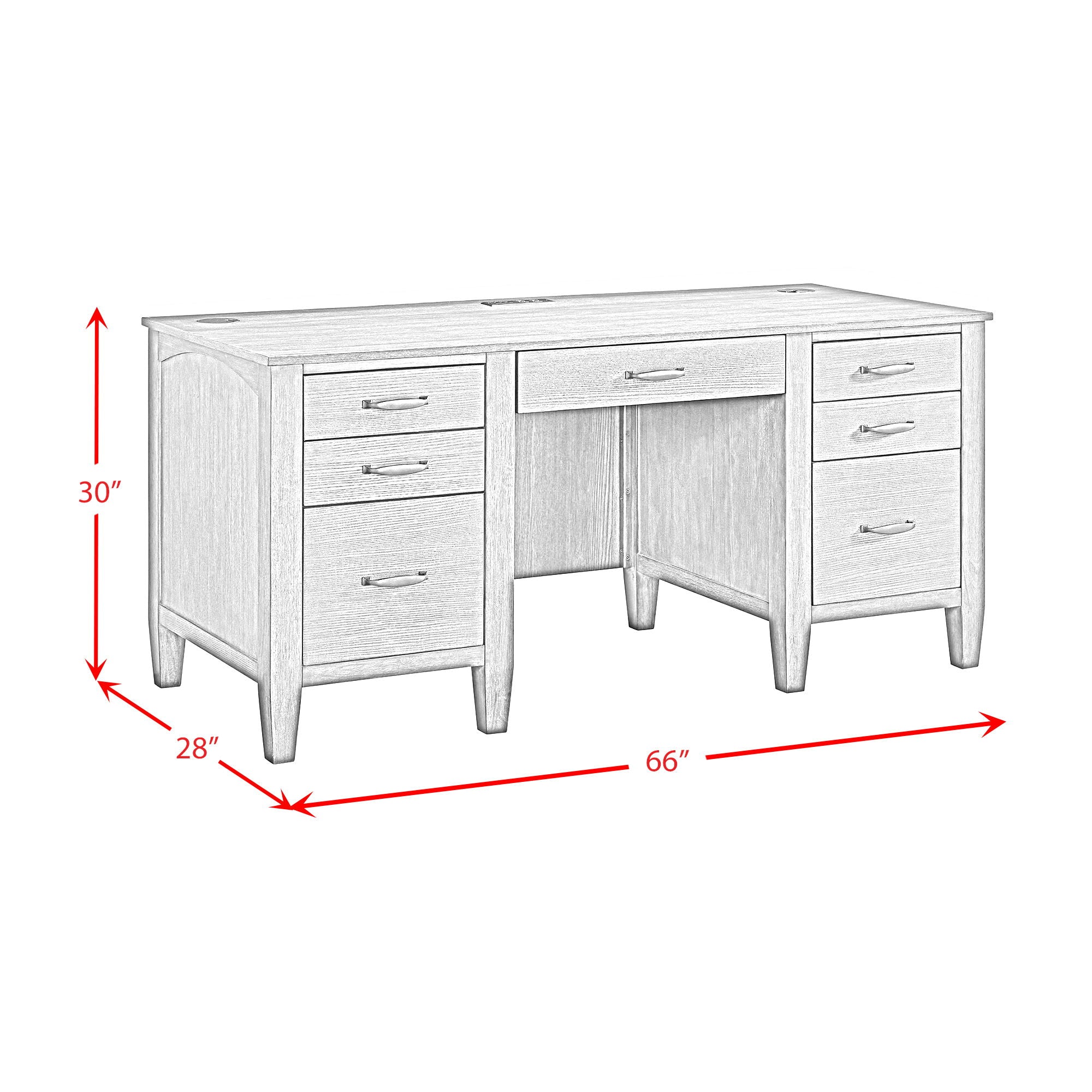 Portico - Double Pedestal Desk With Power / USB - Brown Oak