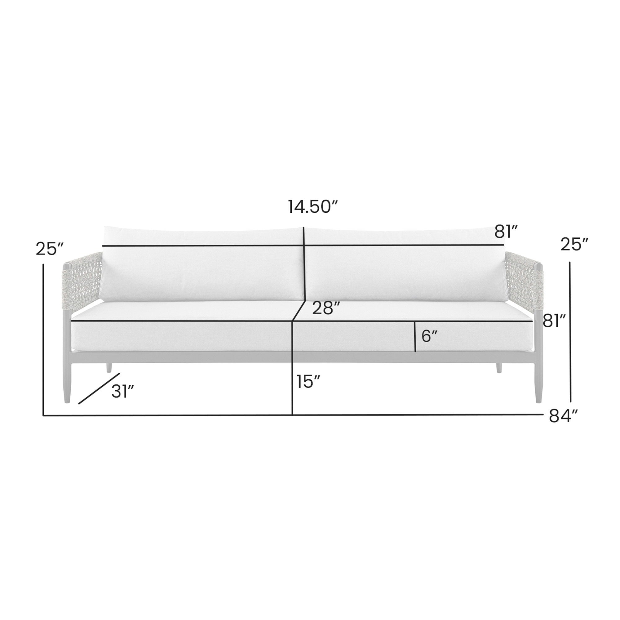 Alegria - Aluminum And Rope Outdoor Sofa - Black / Gray